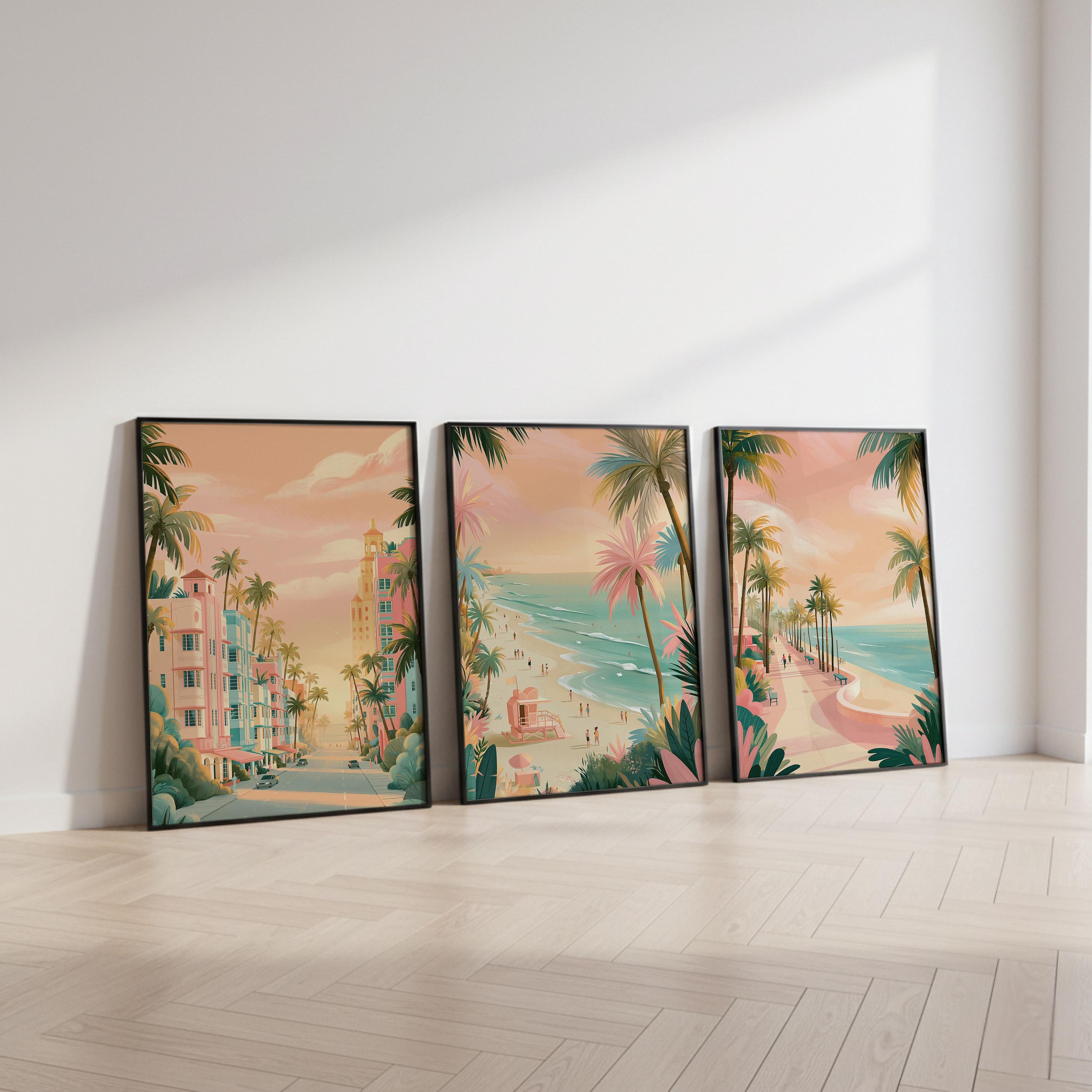 Miami Set Of 3 Posters - Florida Wall Art Prints - Travel Wall Art
