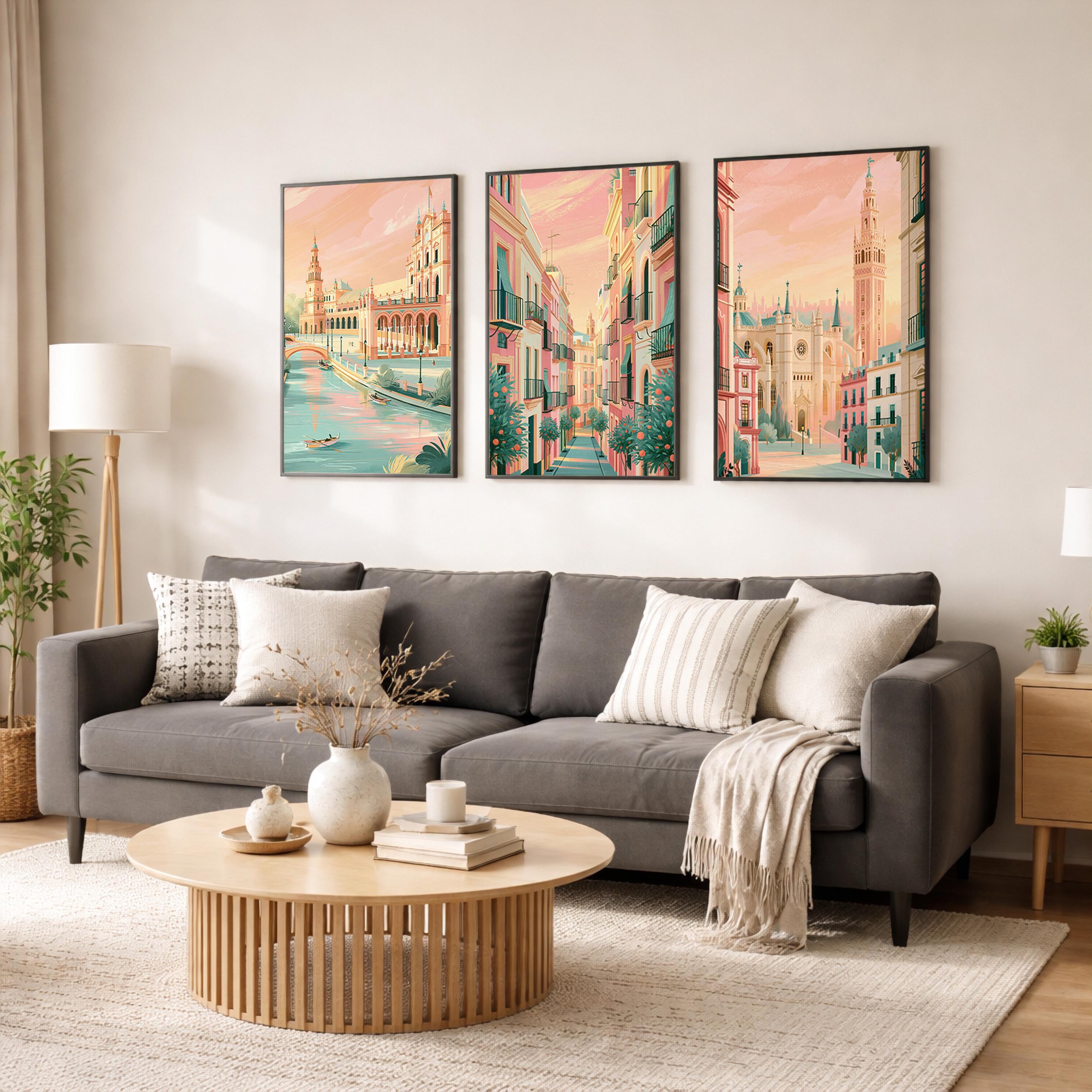 Seville Set of 3 Posters - Spanish Cityscape Wall Art Prints - Travel Wall Art