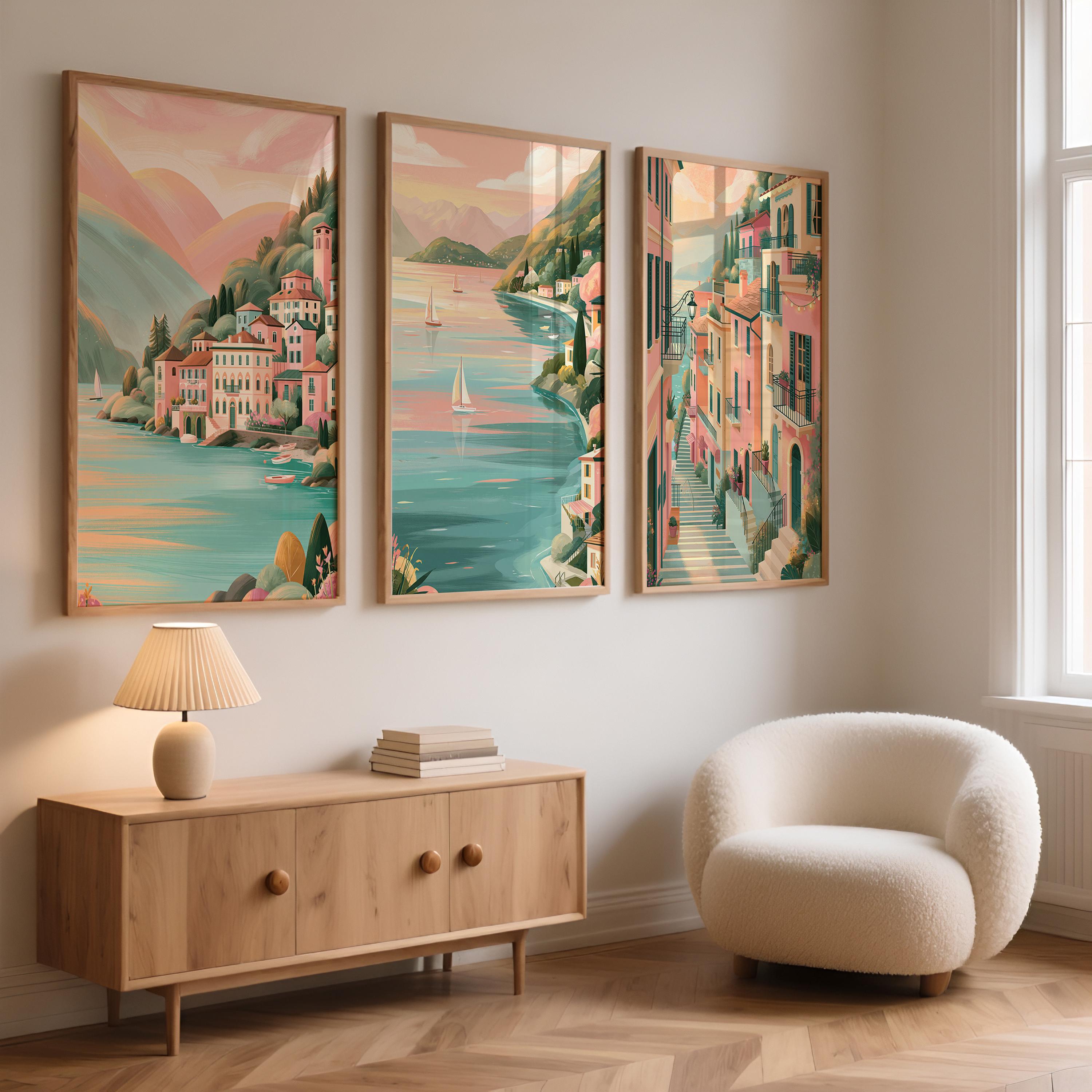 Set of 3 Lake Como Italy Posters - Italian Wall Art Prints - Travel Wall Art