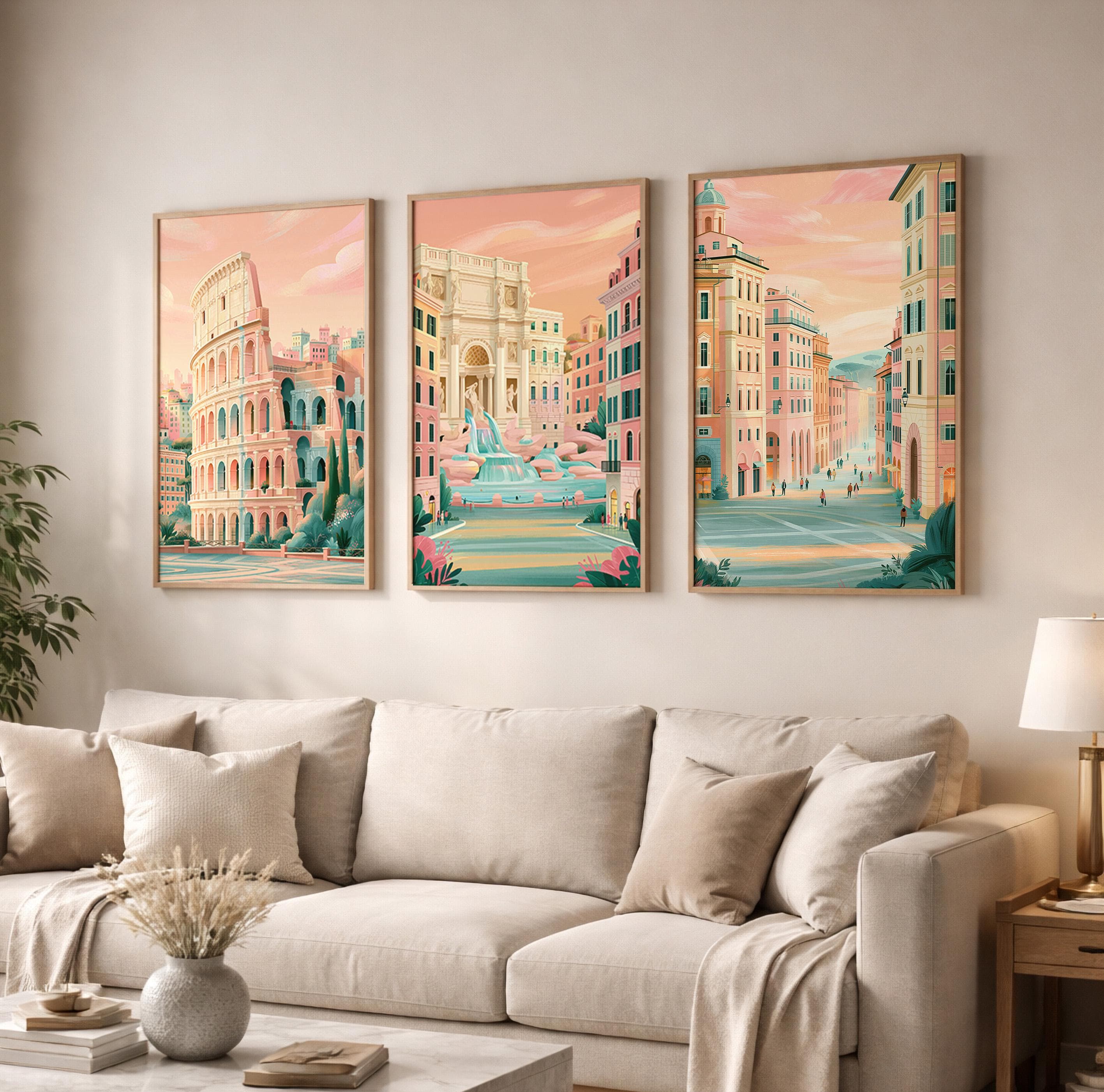 Set of 3 Rome Posters - Italian Cityscape Wall Art - Travel Wall Art