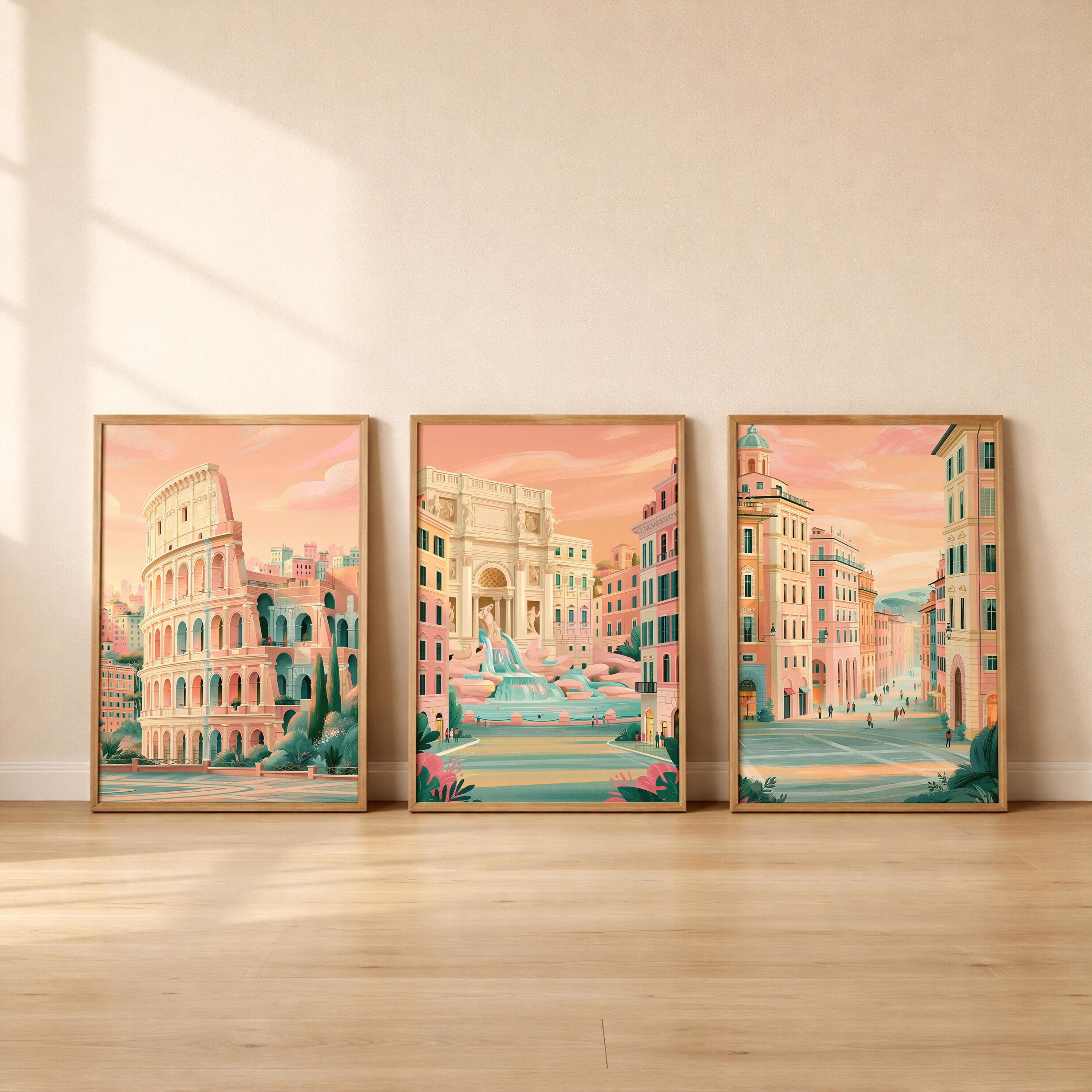 Set of 3 Rome Posters - Italian Cityscape Wall Art - Travel Wall Art