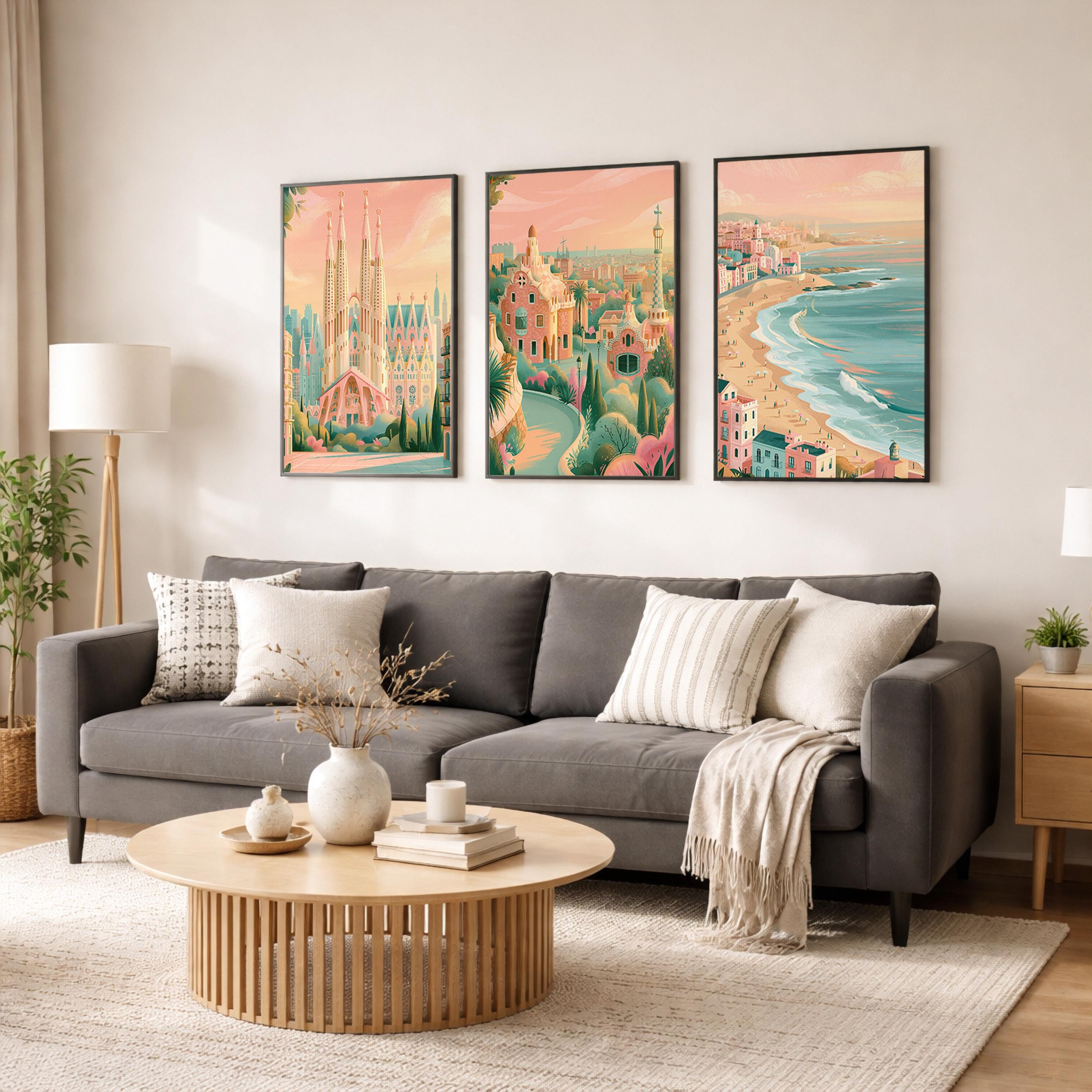 Barcelona Set of 3 Posters - Spanish Cityscape Wall Art - Travel Wall Art