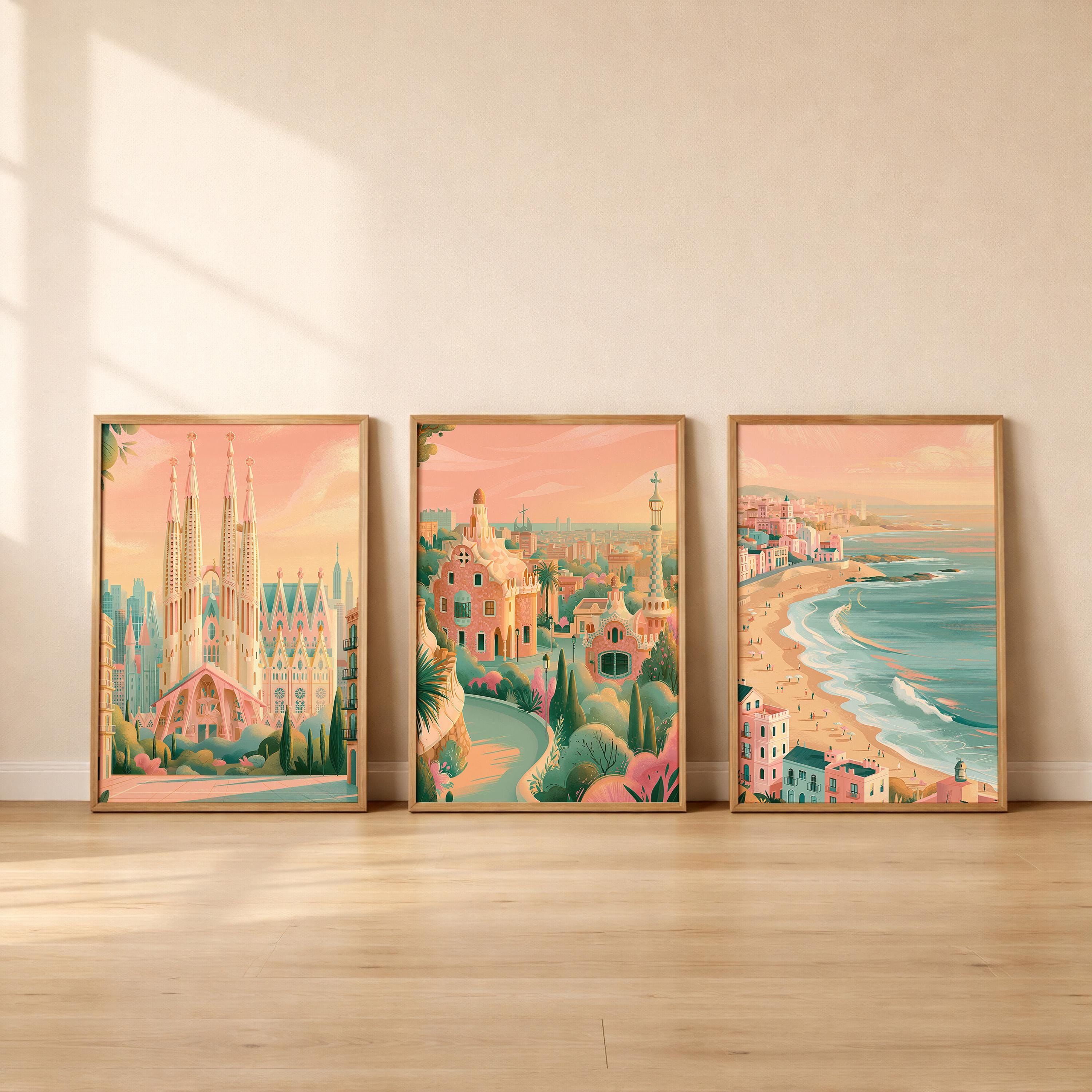 Barcelona Set of 3 Posters - Spanish Cityscape Wall Art - Travel Wall Art