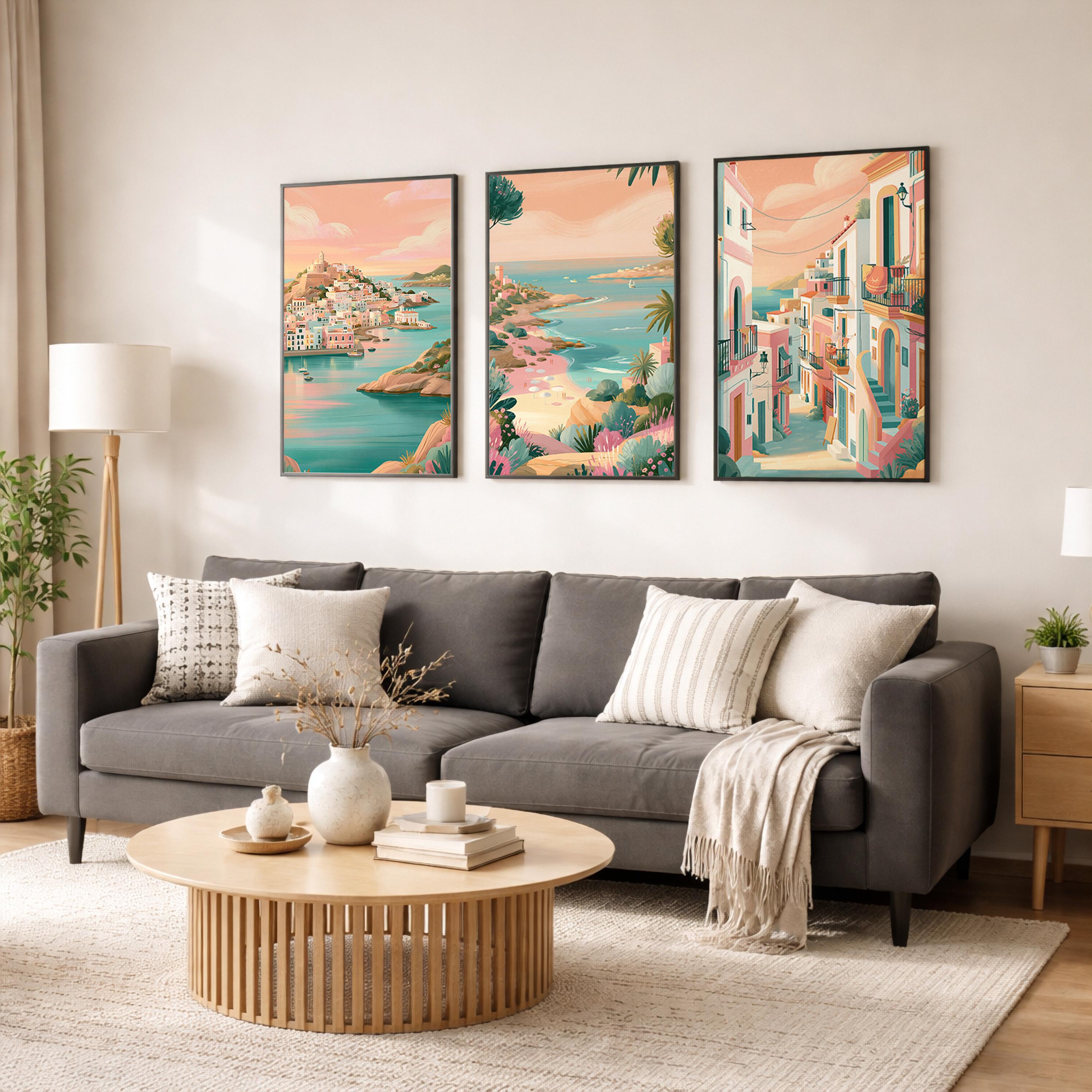 Ibiza Set Of 3 Travel Posters - Mediterranean Coastal Wall Art Prints - Travel Wall Art