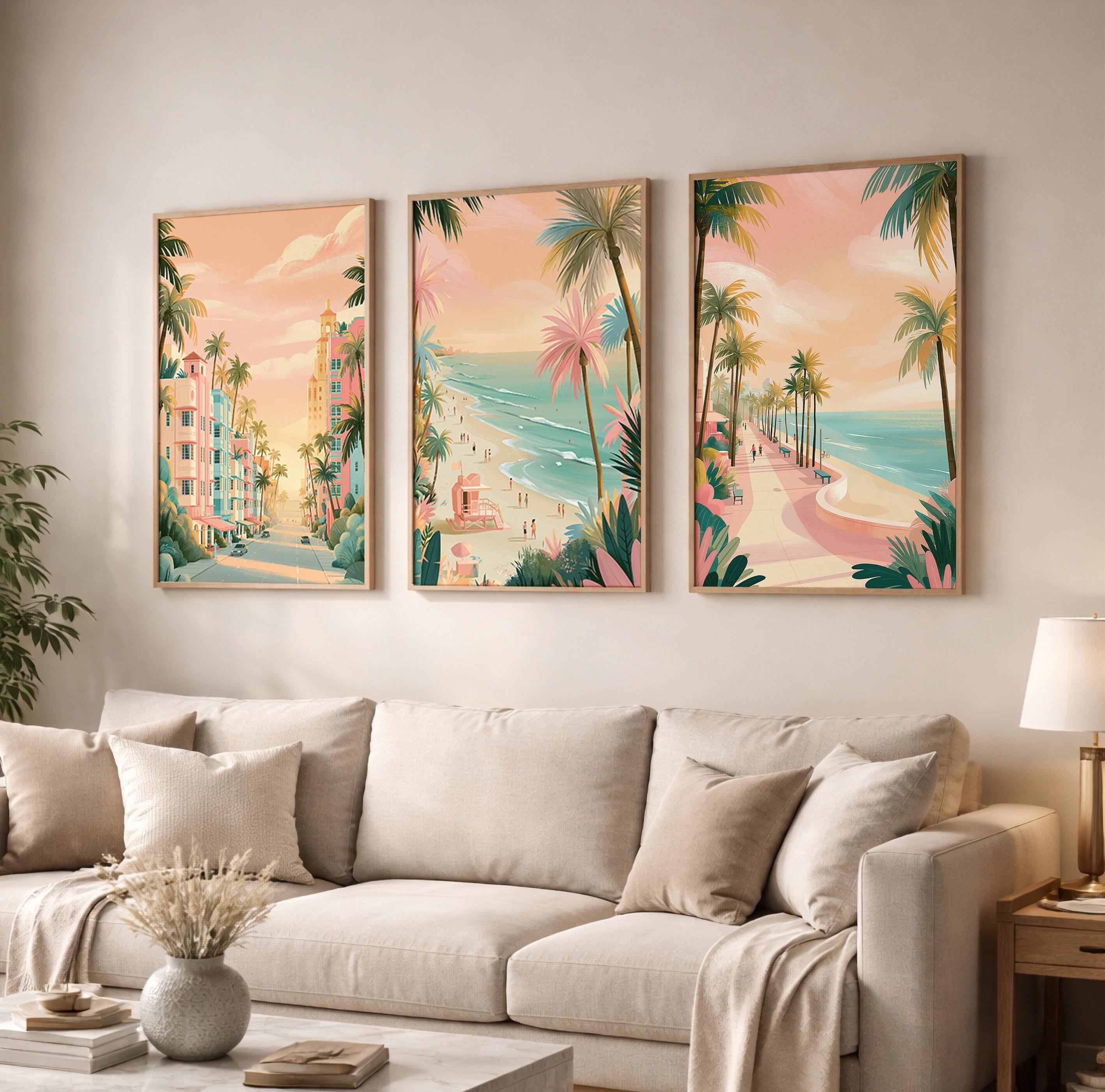 Miami Set Of 3 Posters - Florida Wall Art Prints - Travel Wall Art