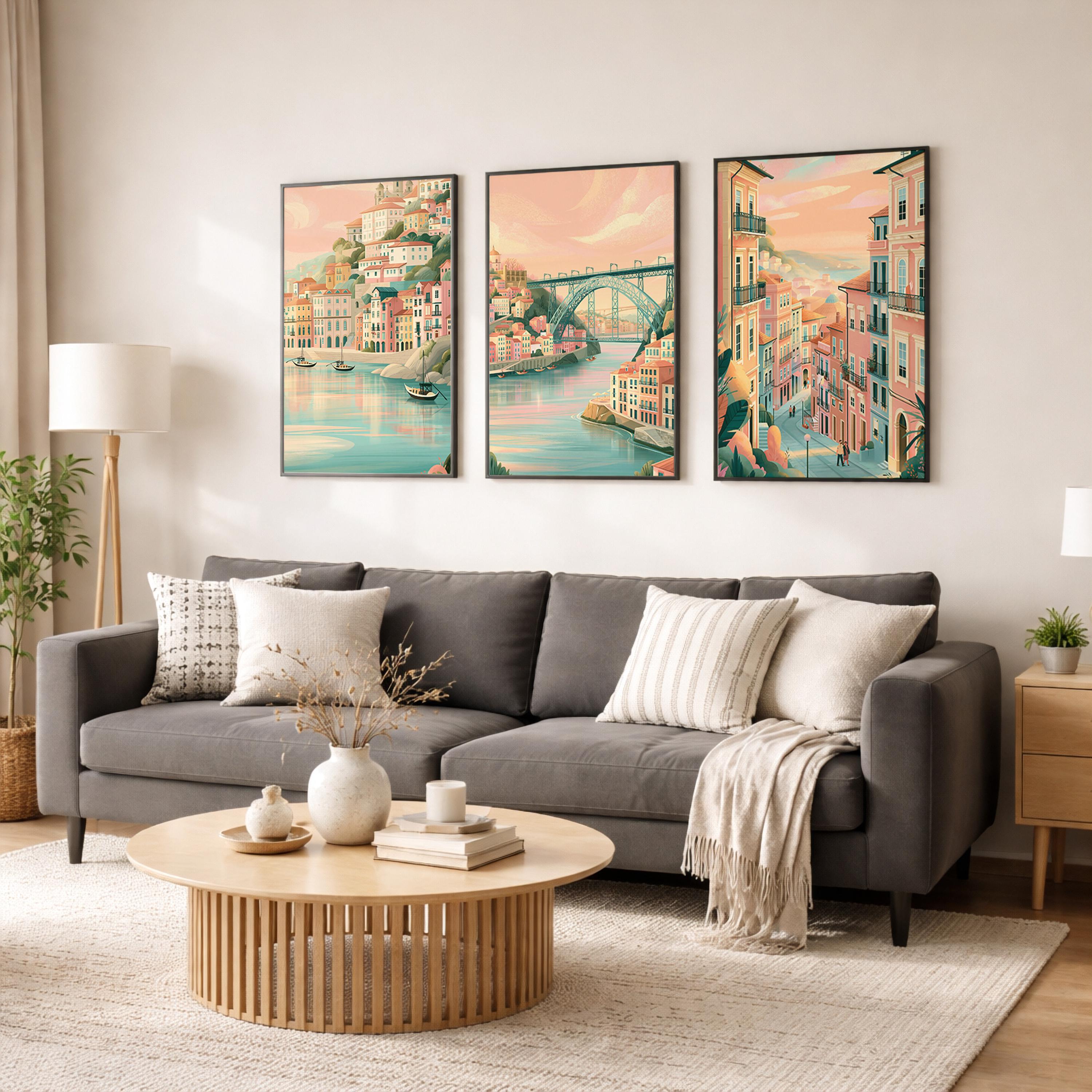 Porto Set of 3 Travel Posters - Portugal Cityscape Wall Art Prints - Travel Wall Art