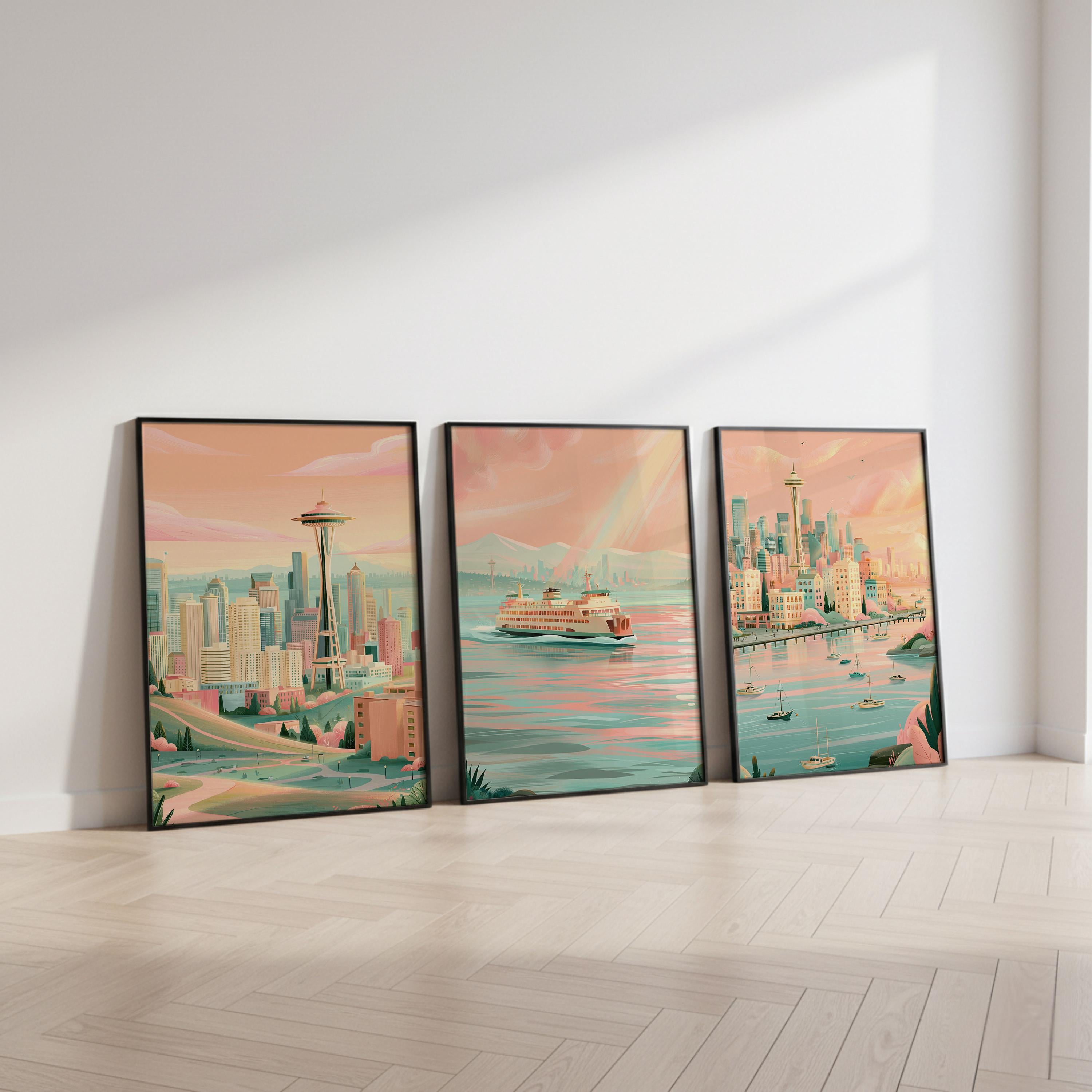 Seattle Set Of 3 Posters - Seattle Wall Art Prints - Travel Wall Art
