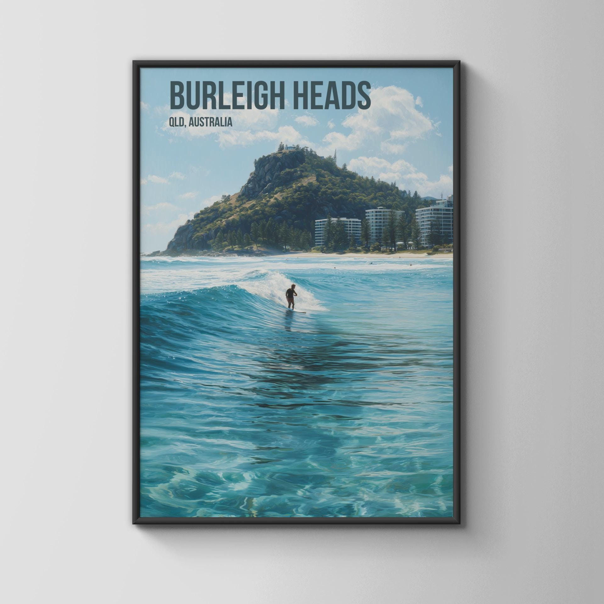 Burleigh Heads Surfing Poster QLD Australia Wall Art - Travel Wall Art