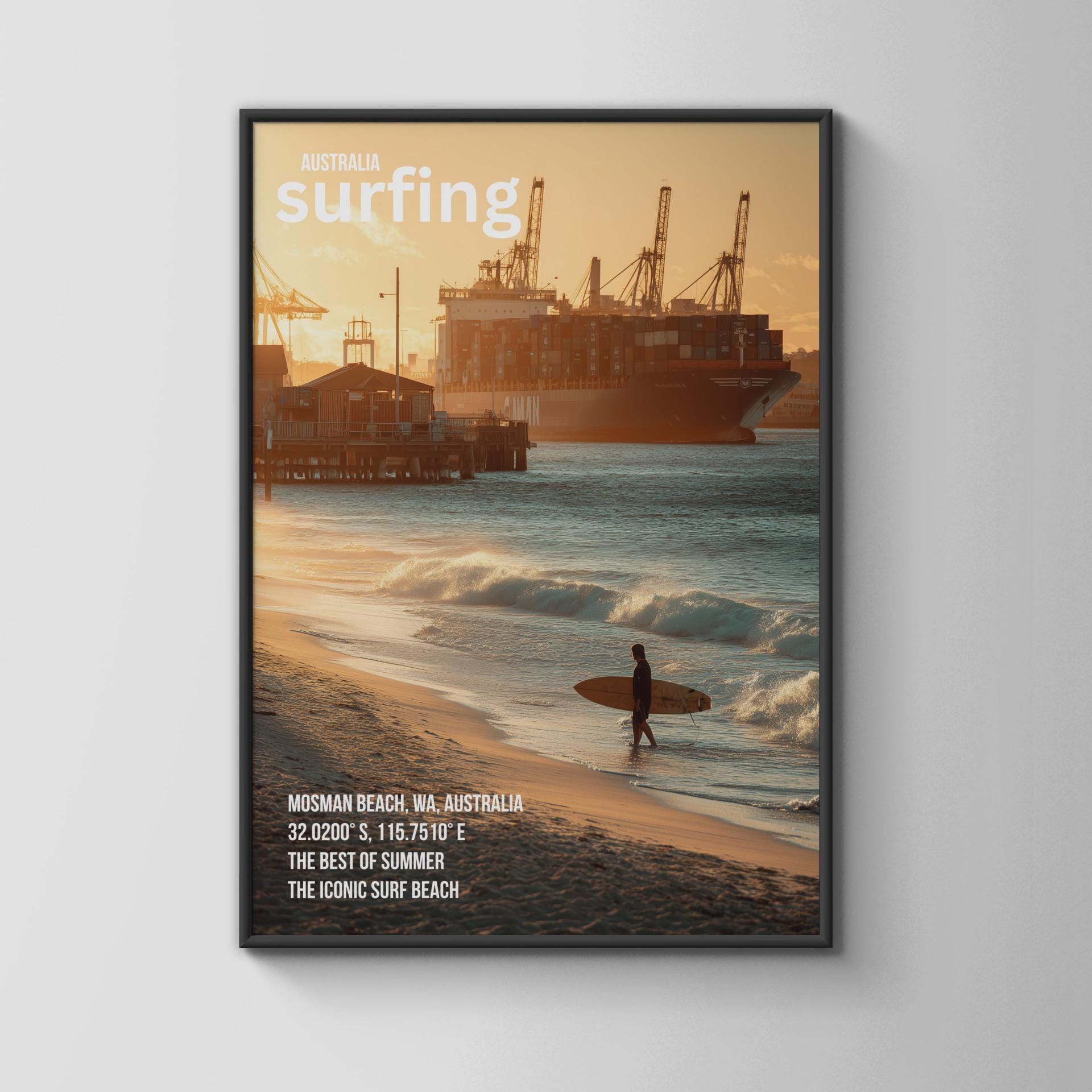Mosman Beach Surfing Poster Australia Wall Art Summer Scene - Travel Wall Art