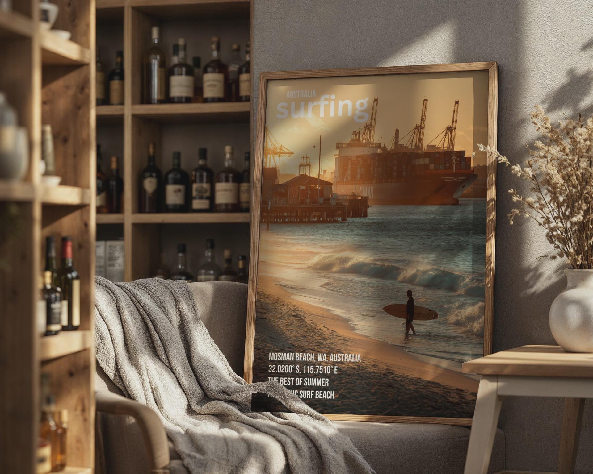 Mosman Beach Surfing Poster Australia Wall Art Summer Scene - Travel Wall Art