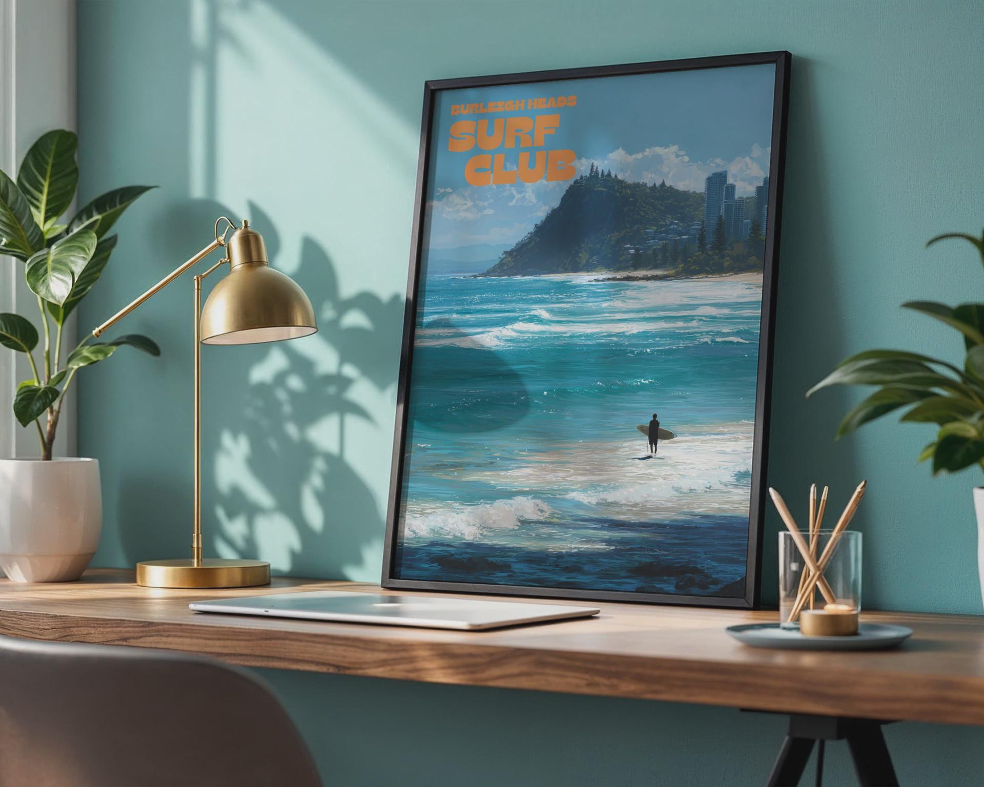 Burleigh Heads Surf Club Print Coastal Wall Art - Travel Wall Art
