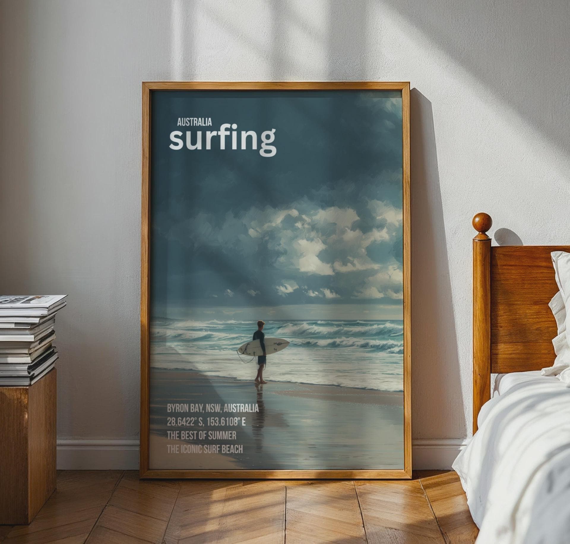 Byron Bay Surfing Poster Summer Art Print - Travel Wall Art