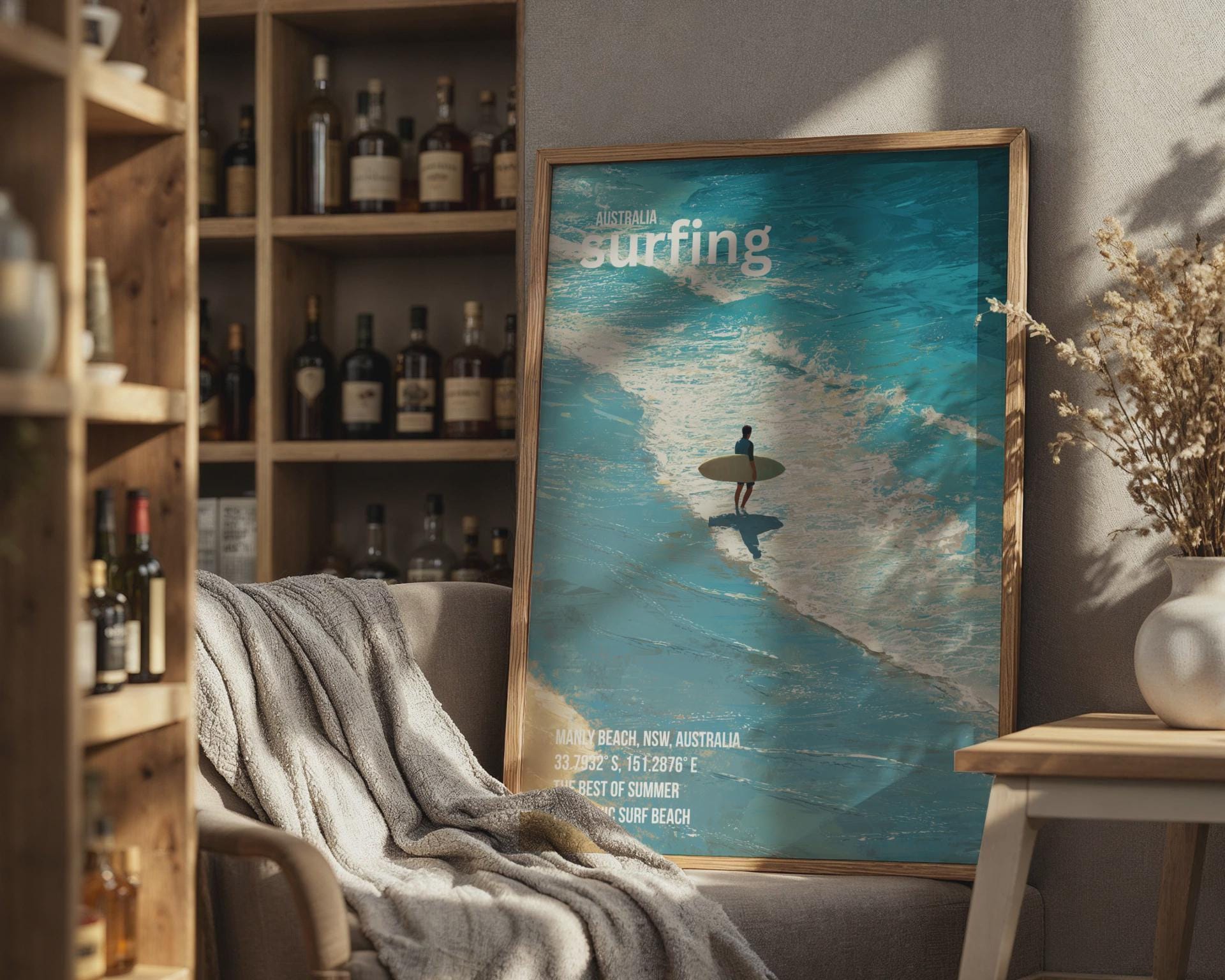Surfing Poster Manly Beach Australia Art Print Wall Art - Travel Wall Art
