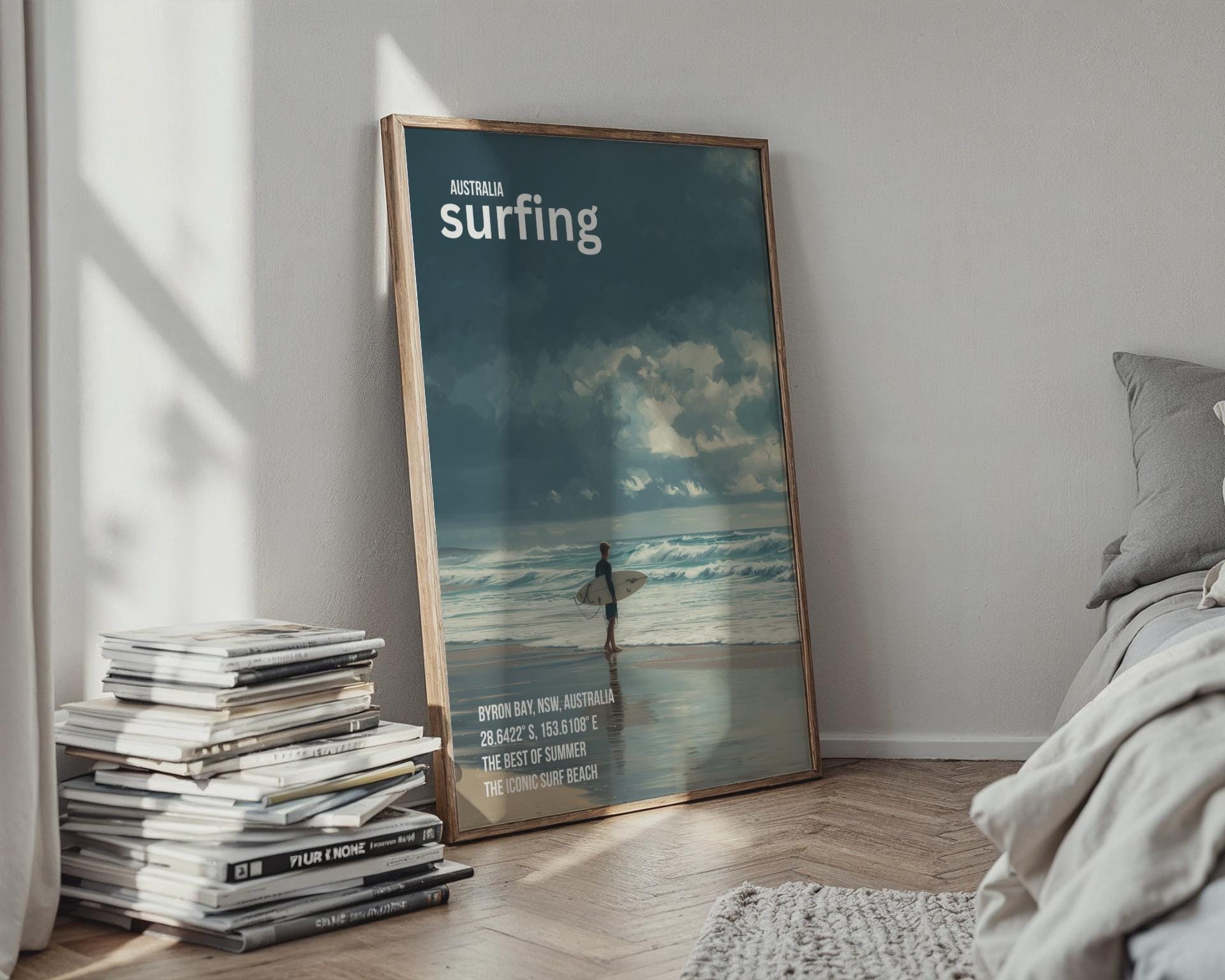 Byron Bay Surfing Poster Summer Art Print - Travel Wall Art