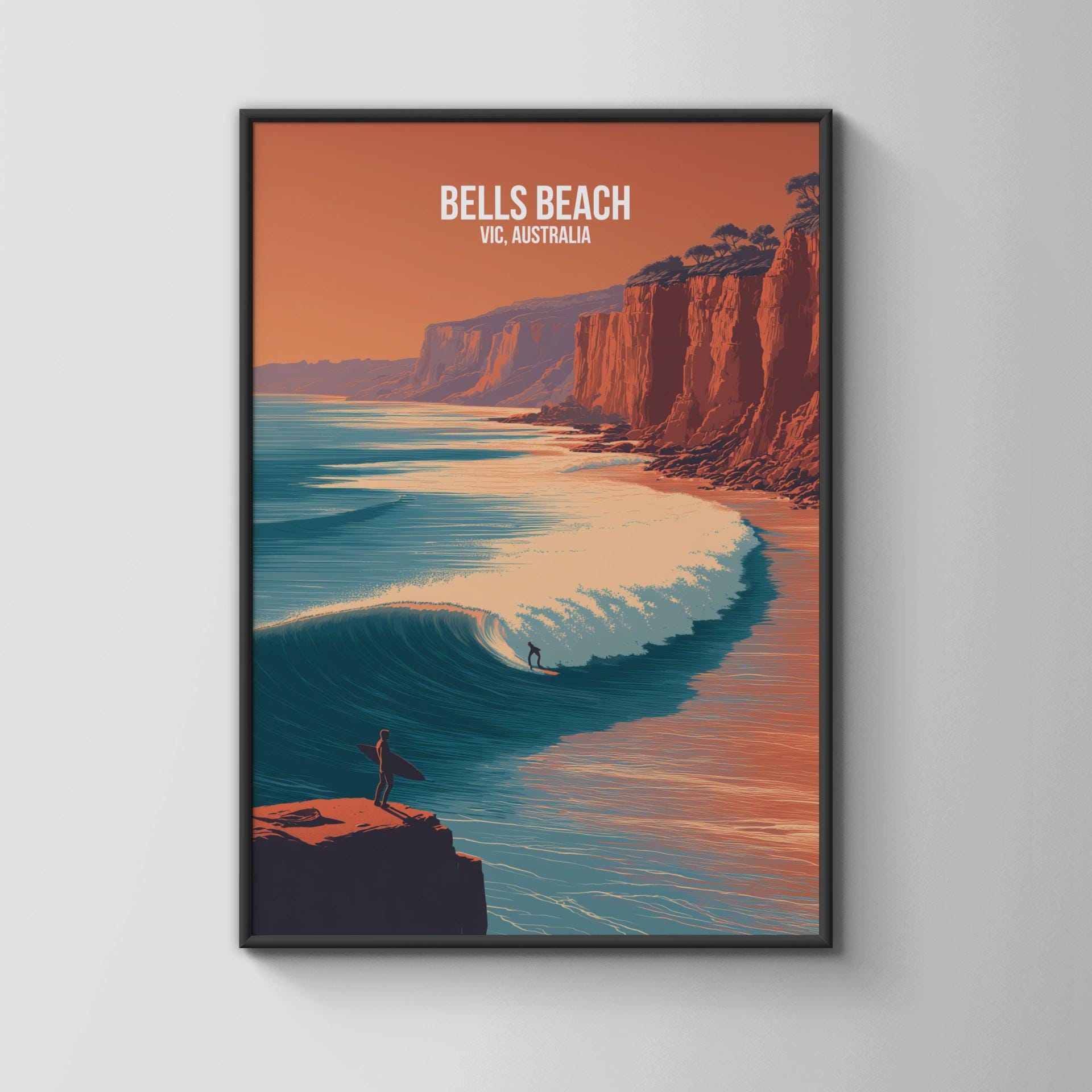 Bells Beach Surfing Poster VIC Australia Art Print - Travel Wall Art