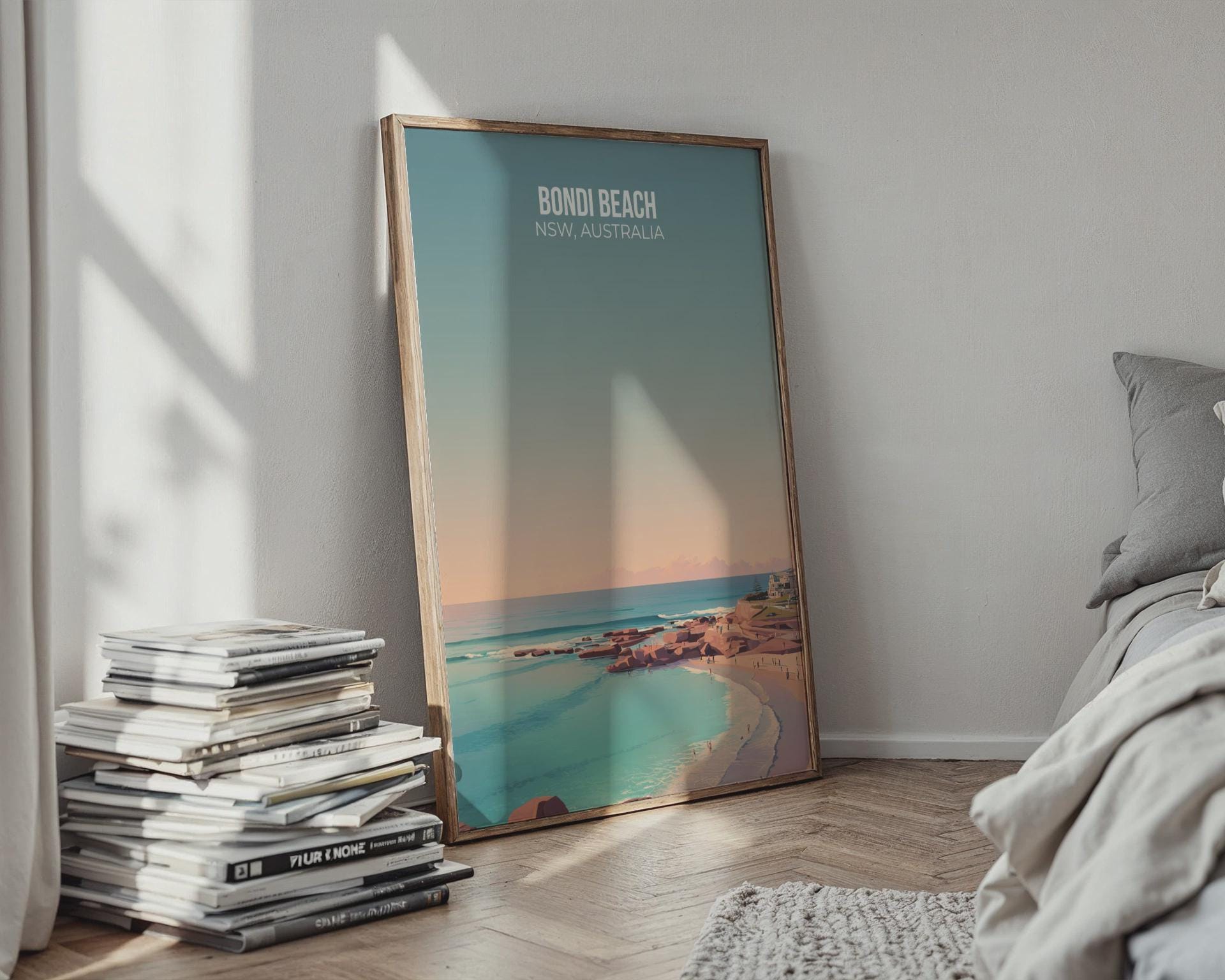 Bondi Beach Poster Art Print Landscape Australia Wall Art - Travel Wall Art