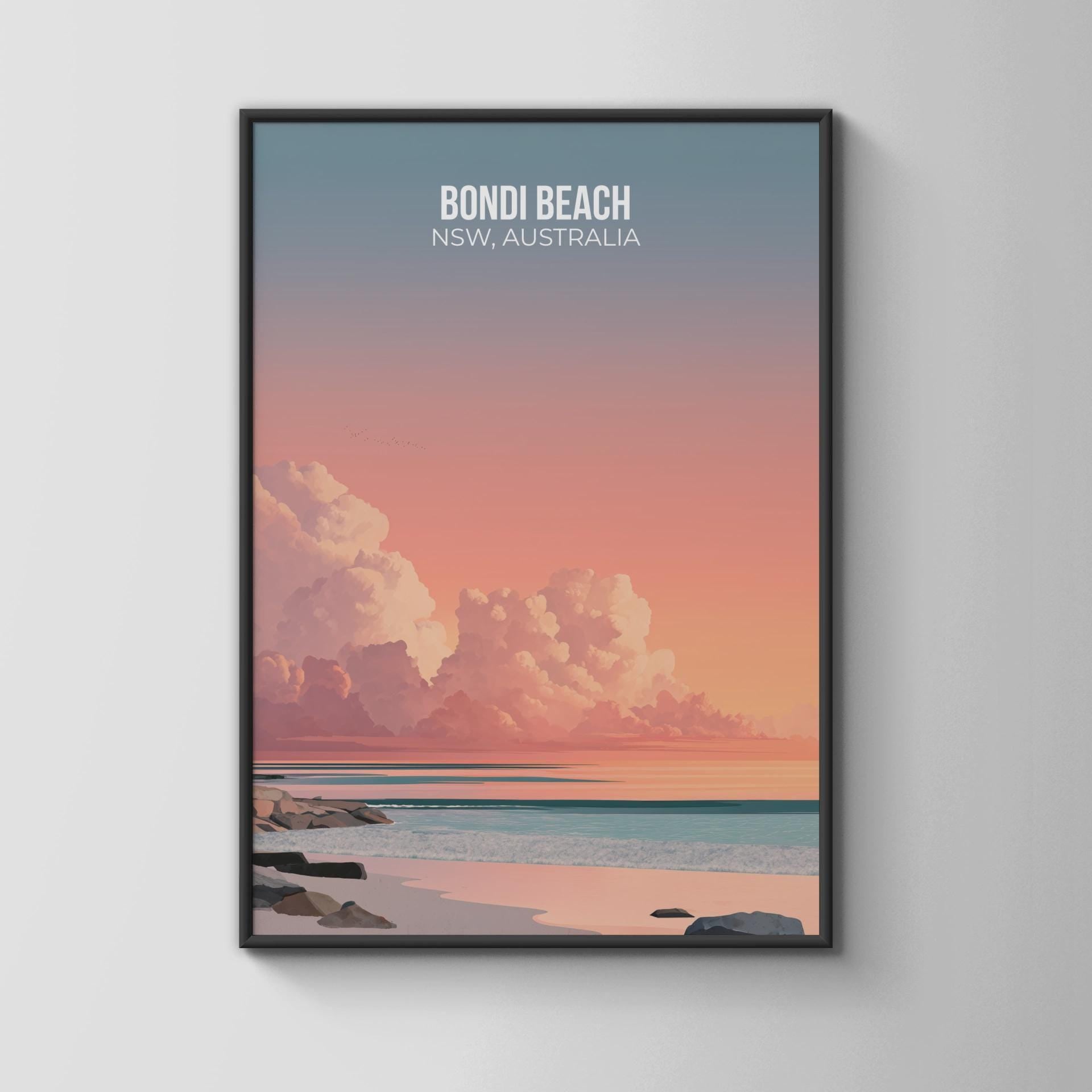 Bondi Beach Poster NSW Australia Wall Art Print - Travel Wall Art