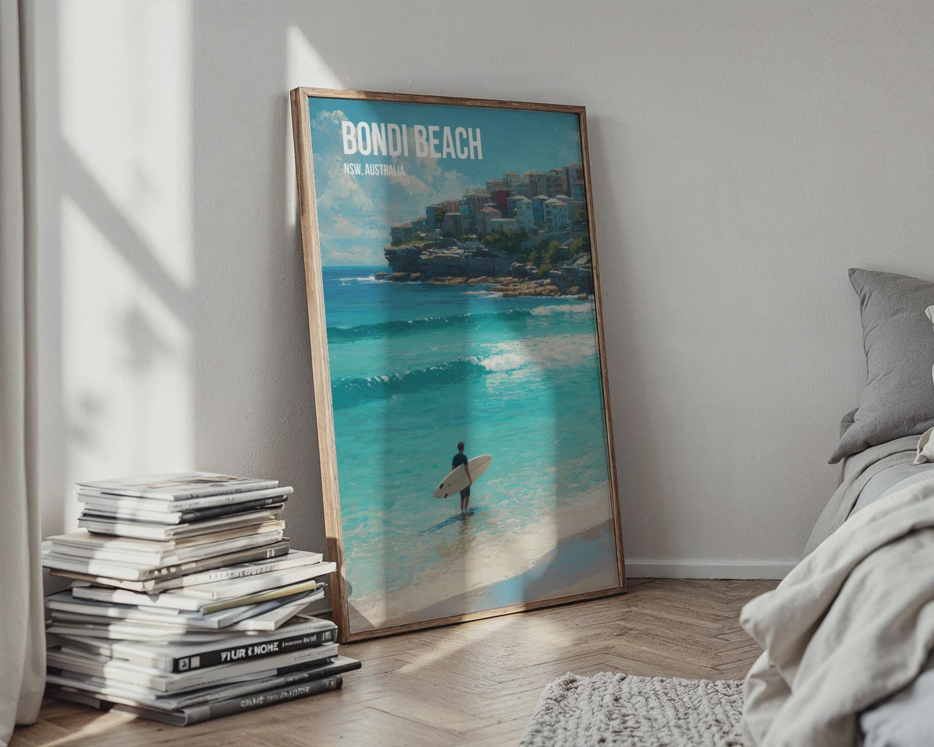 Bondi Beach Surfing Poster Wall Art - Travel Wall Art