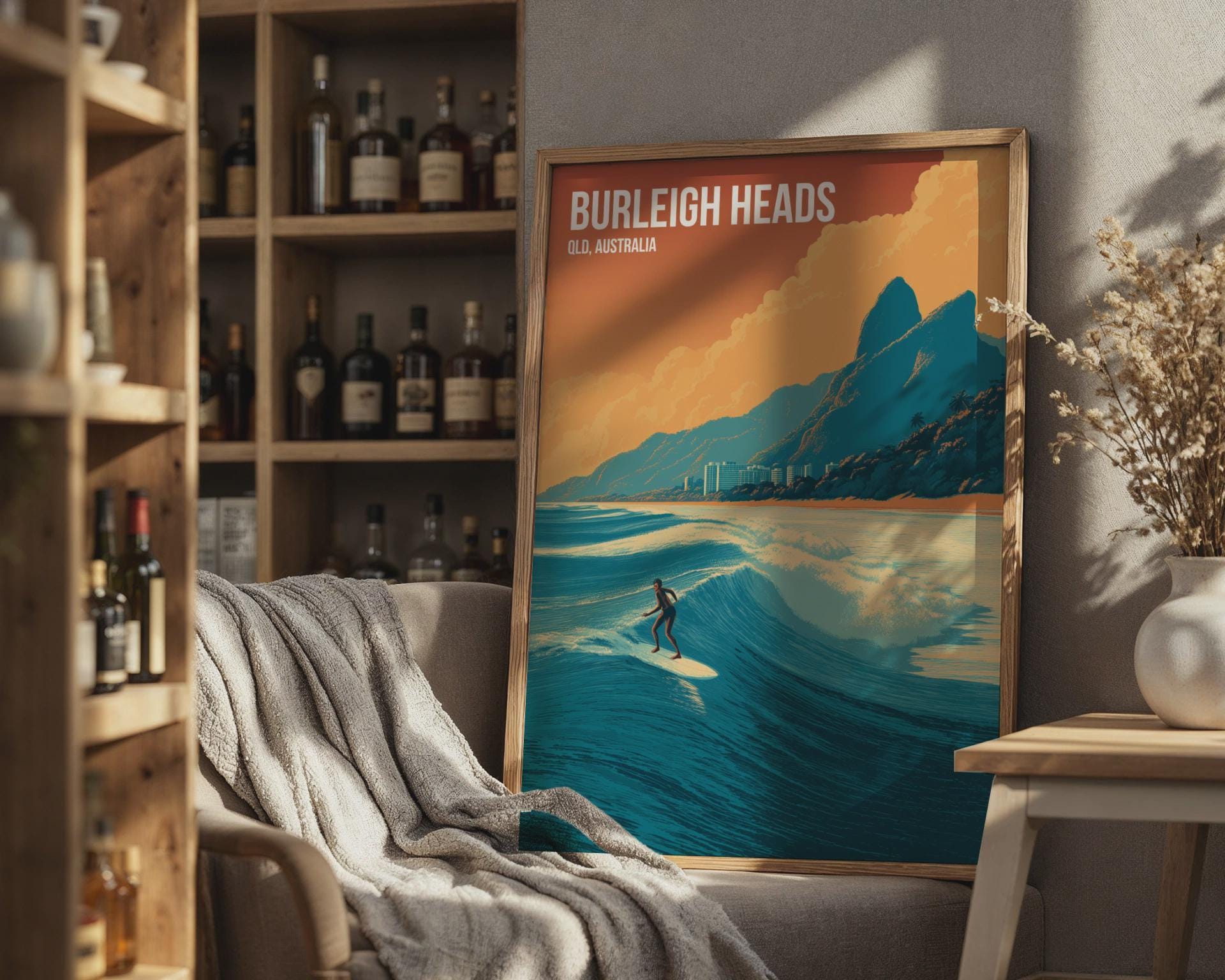 Burleigh Heads Surfing Print Poster Wall Art QLD Australia - Travel Wall Art