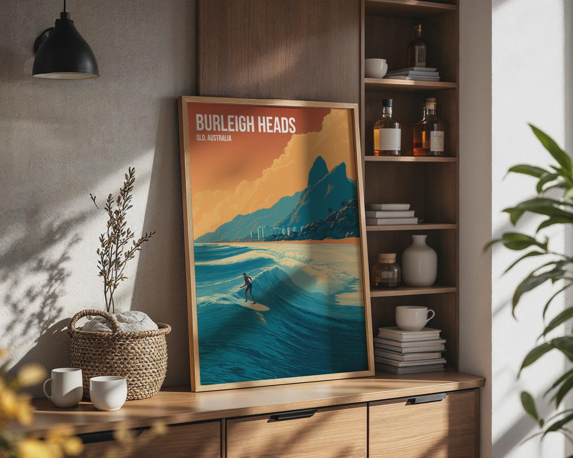 Burleigh Heads Surfing Print Poster Wall Art QLD Australia - Travel Wall Art