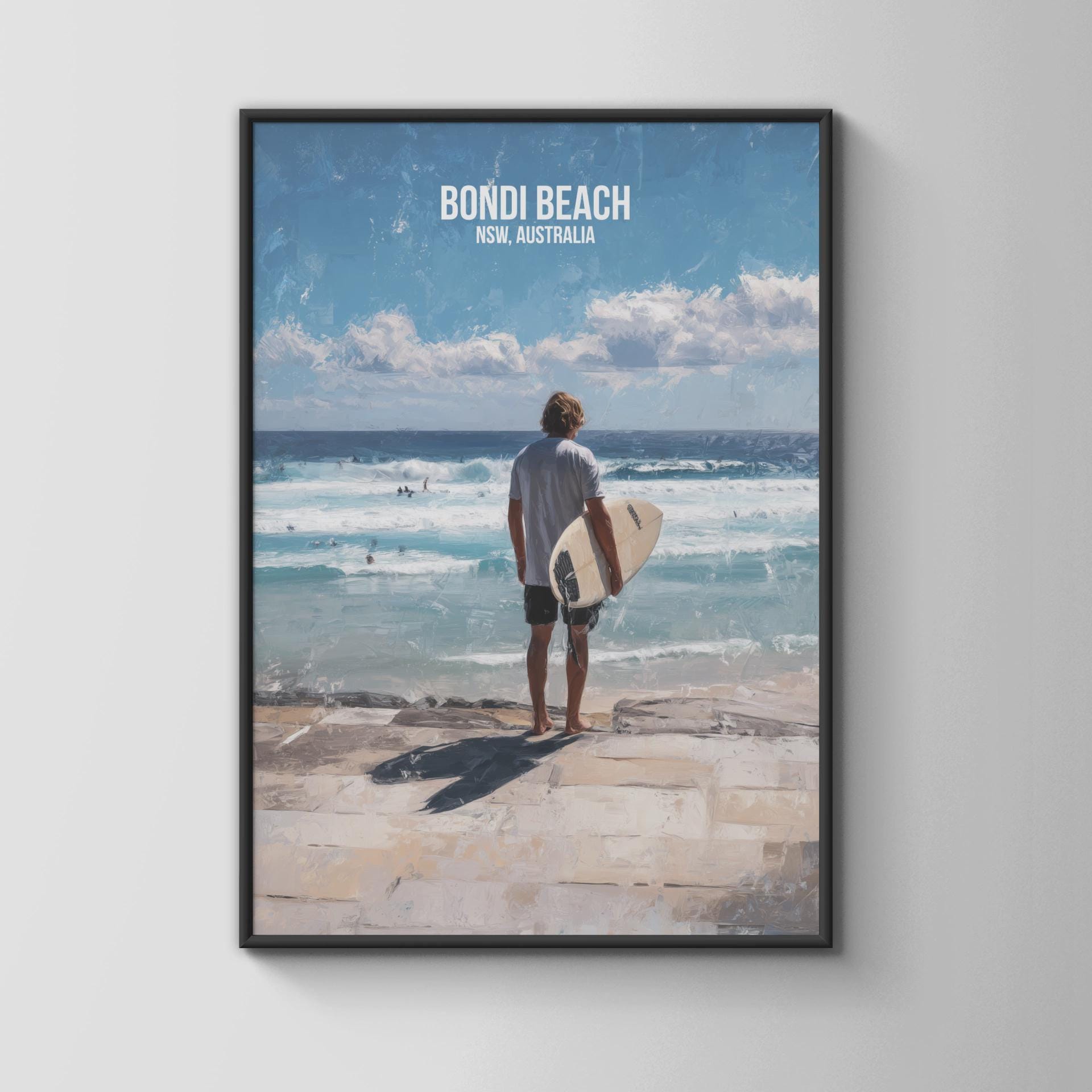 Bondi Beach Surfing Poster Wall Art Australia - Travel Wall Art