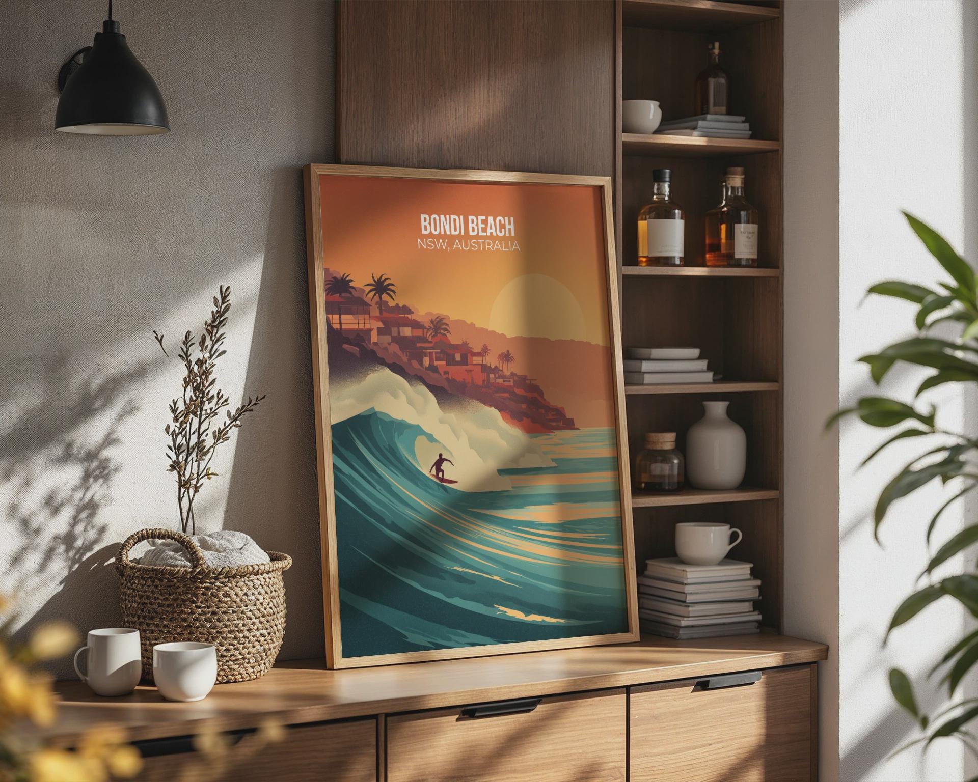 Bondi Beach Surfing Poster Print Ocean Art NSW Australia Wall Art - Travel Wall Art