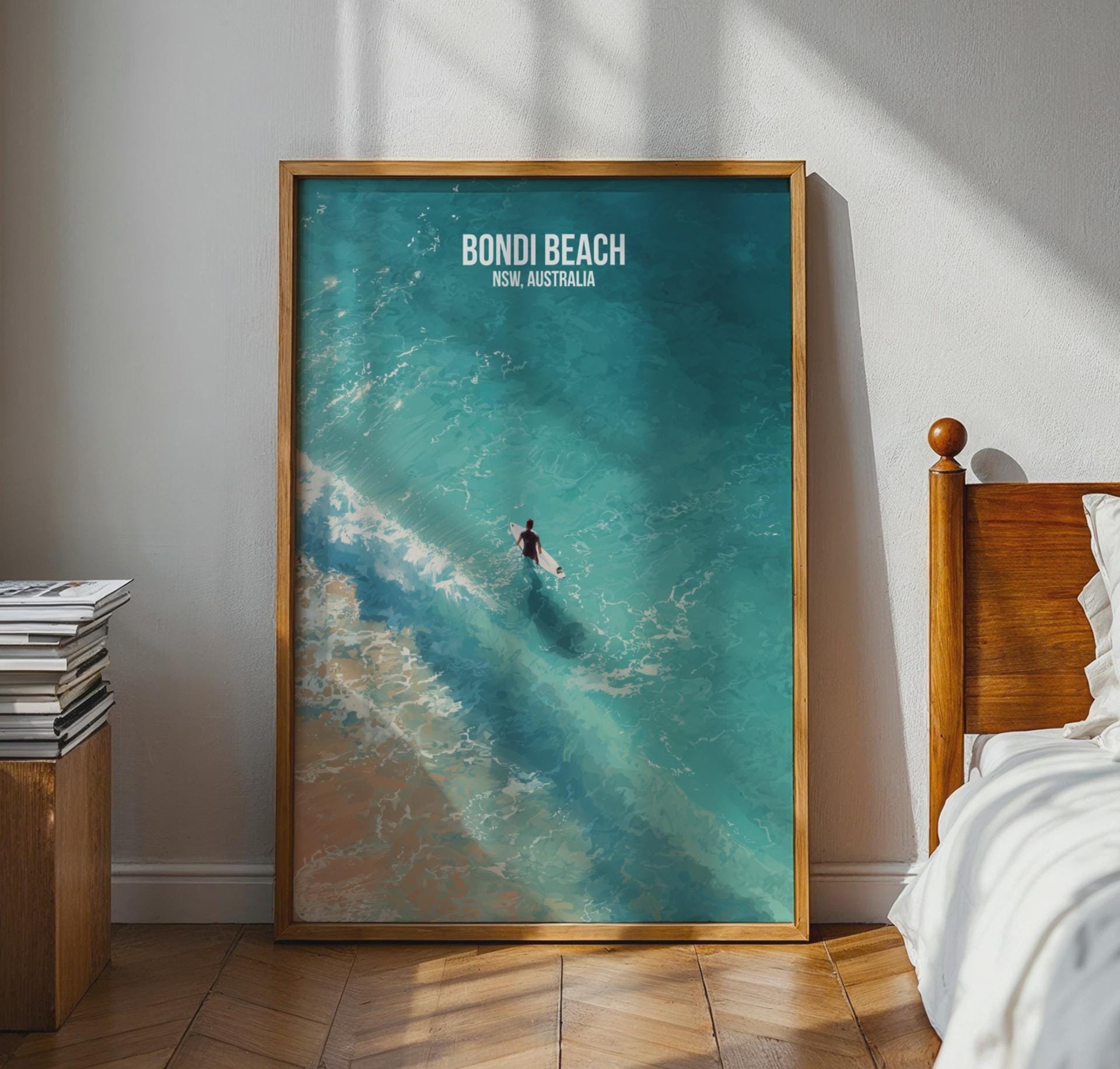 Bondi Beach Surfing Poster Art Print - Travel Wall Art