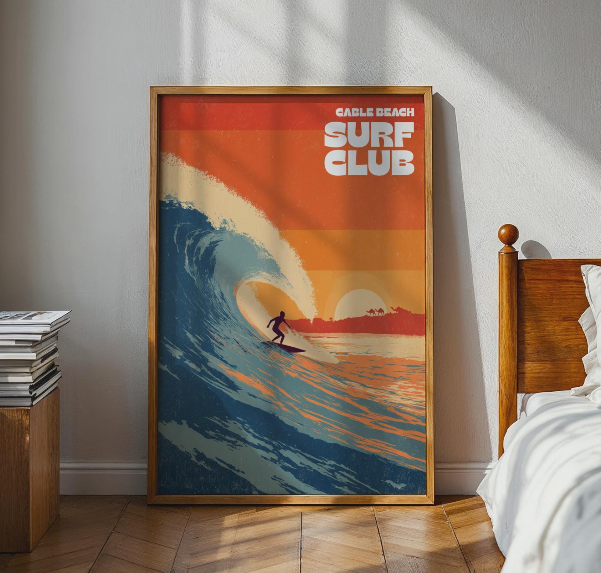 Surf Club Print Cable Beach Artwork Poster Wall Art - Travel Wall Art