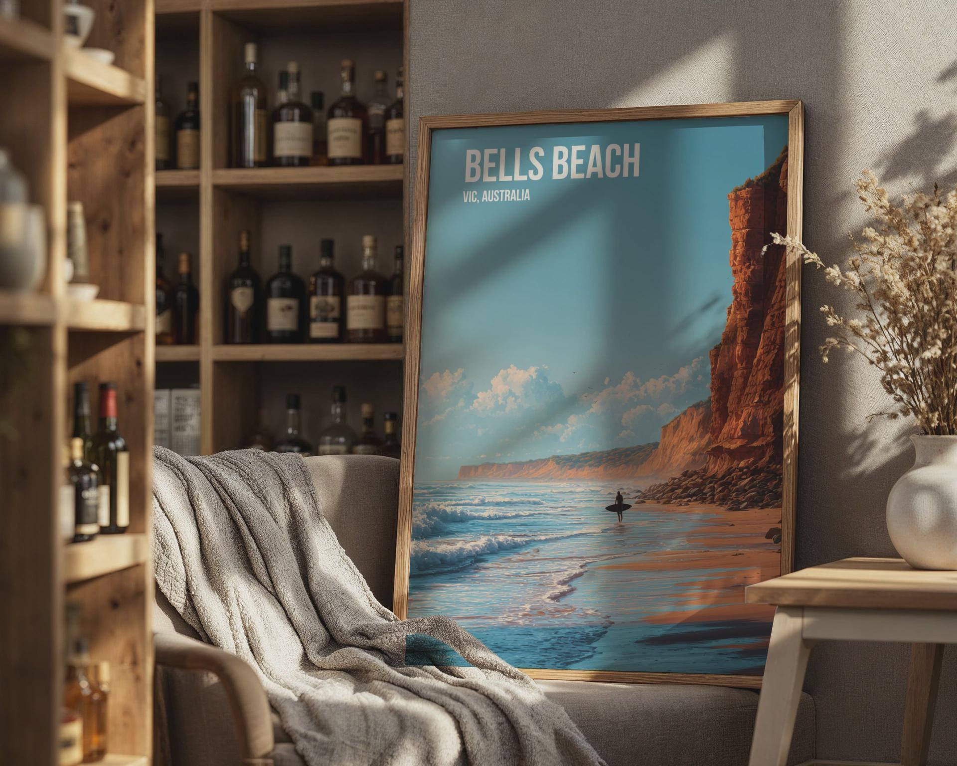 Bells Beach Surfing Poster Art Print VIC Australia Landscape - Travel Wall Art