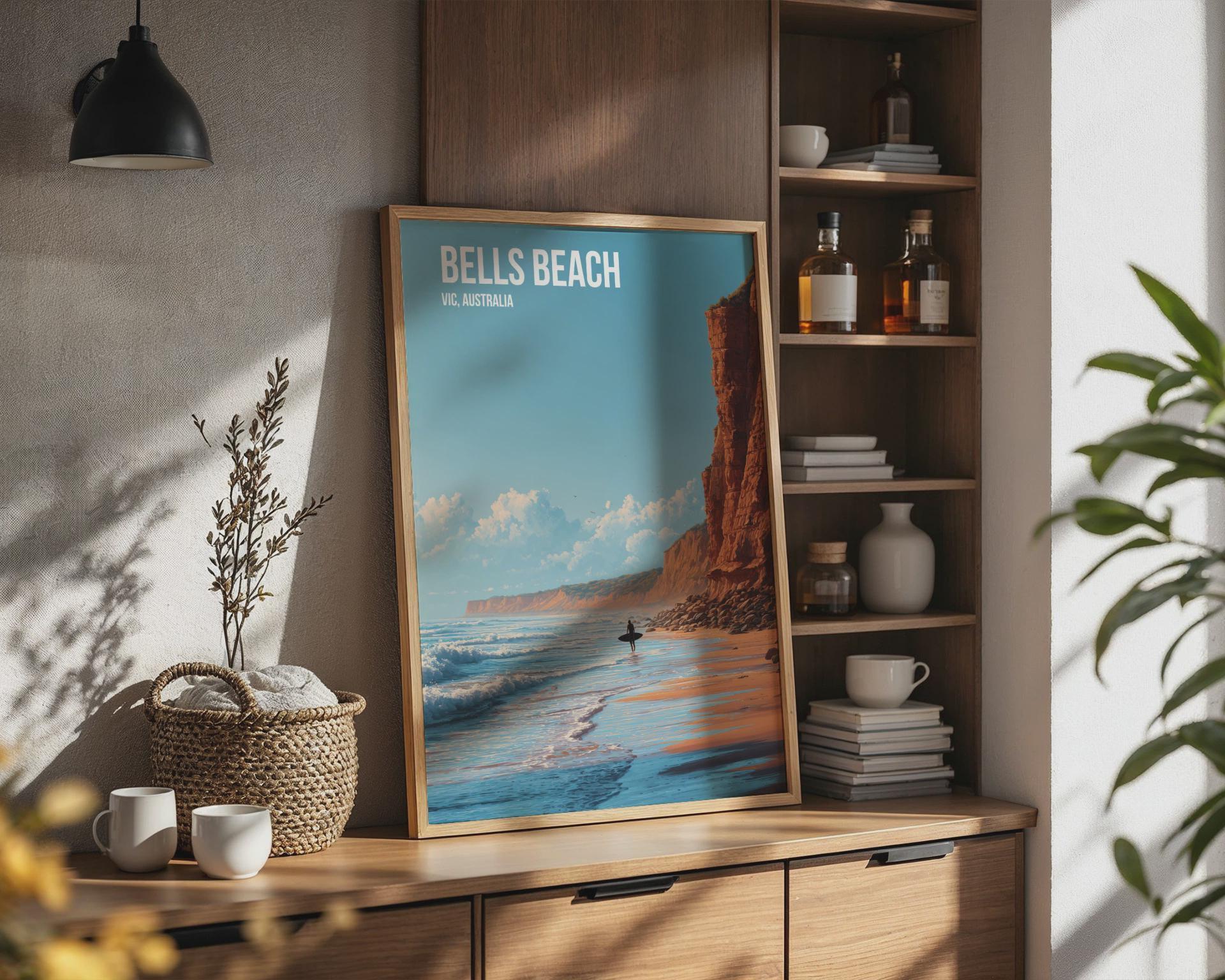 Bells Beach Surfing Poster Art Print VIC Australia Landscape - Travel Wall Art
