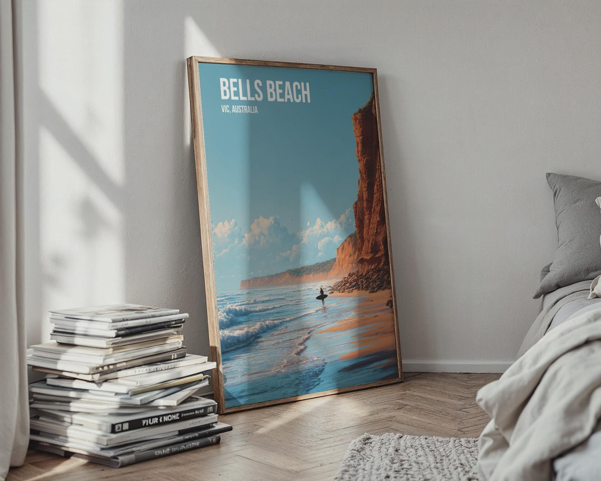 Bells Beach Surfing Poster Art Print VIC Australia Landscape - Travel Wall Art
