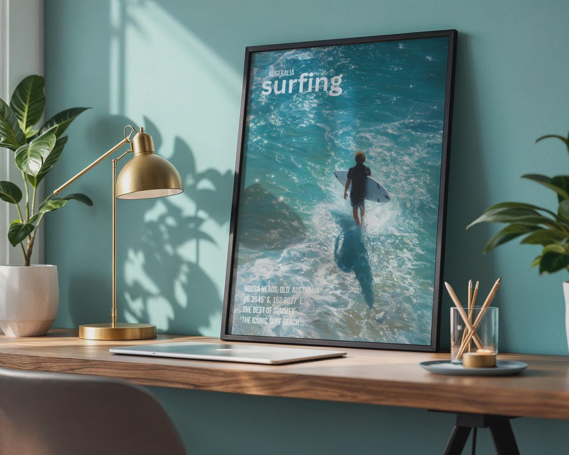 Australia Surfing Poster Noosa Heads Beach Wall Art - Travel Wall Art