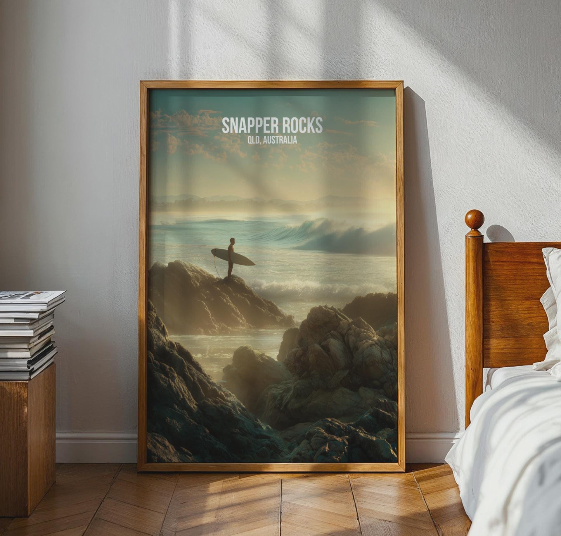 Snapper Rocks Surfing Poster QLD Australia Art Print - Travel Wall Art