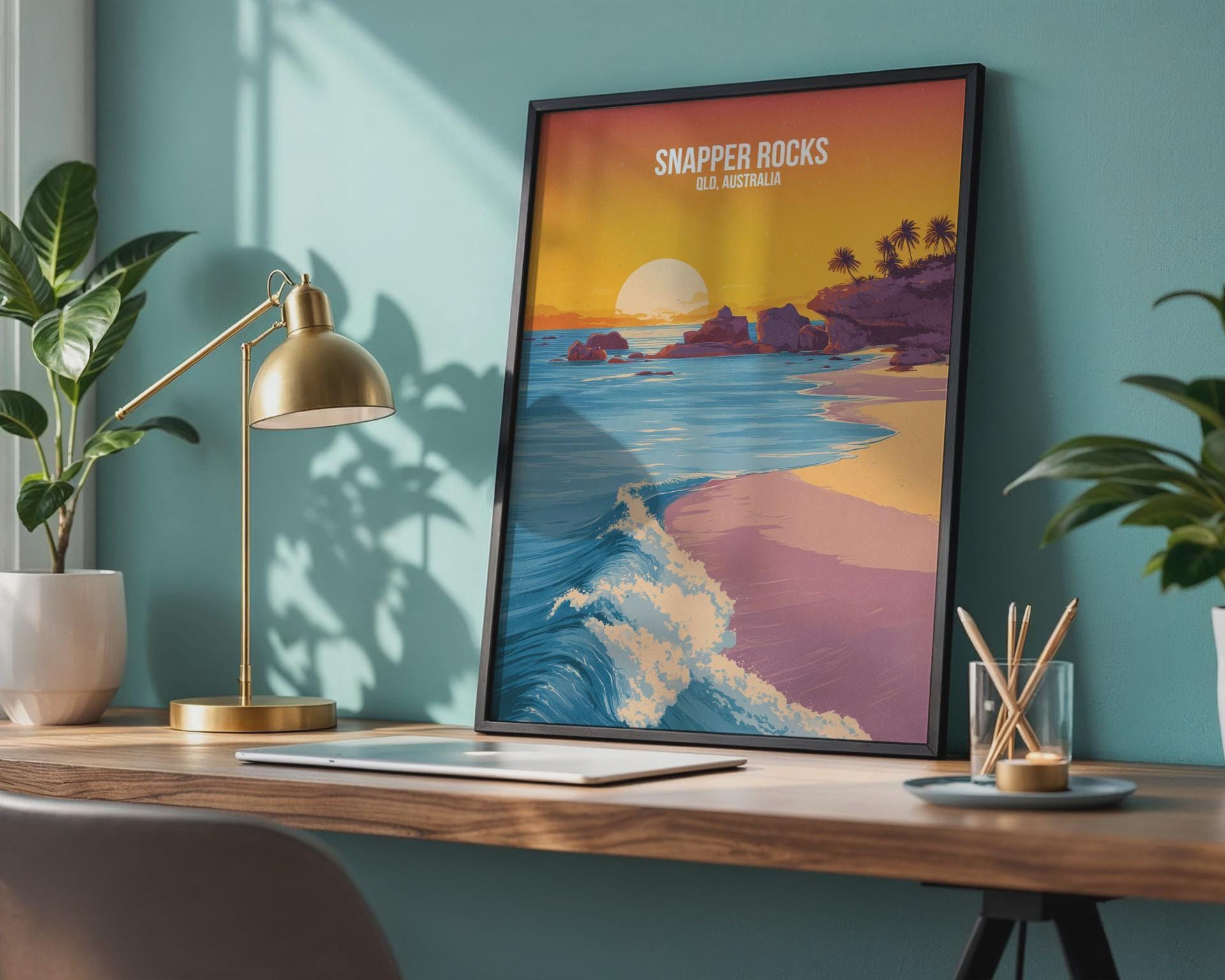 Snapper Rocks QLD Australia Print Coastal Artwork - Travel Wall Art