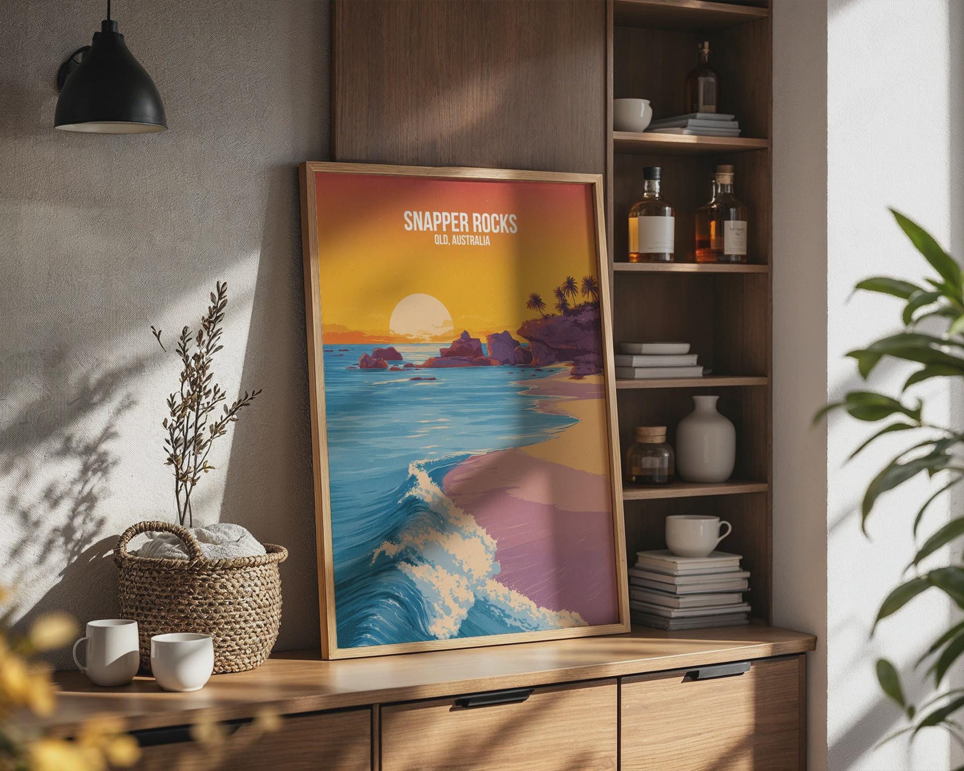 Snapper Rocks QLD Australia Print Coastal Artwork - Travel Wall Art