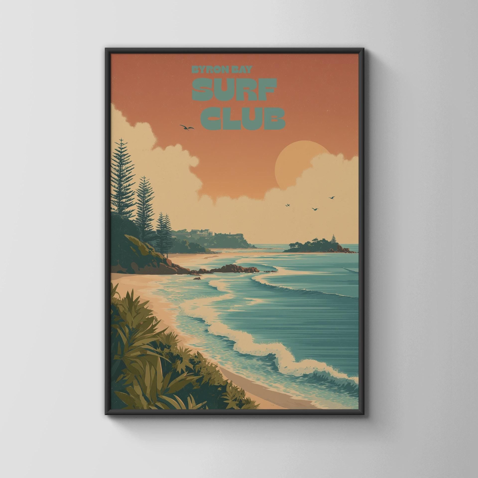Byron Bay Surf Club Wall Art Beach Print Coastal Landscape Poster - Travel Wall Art
