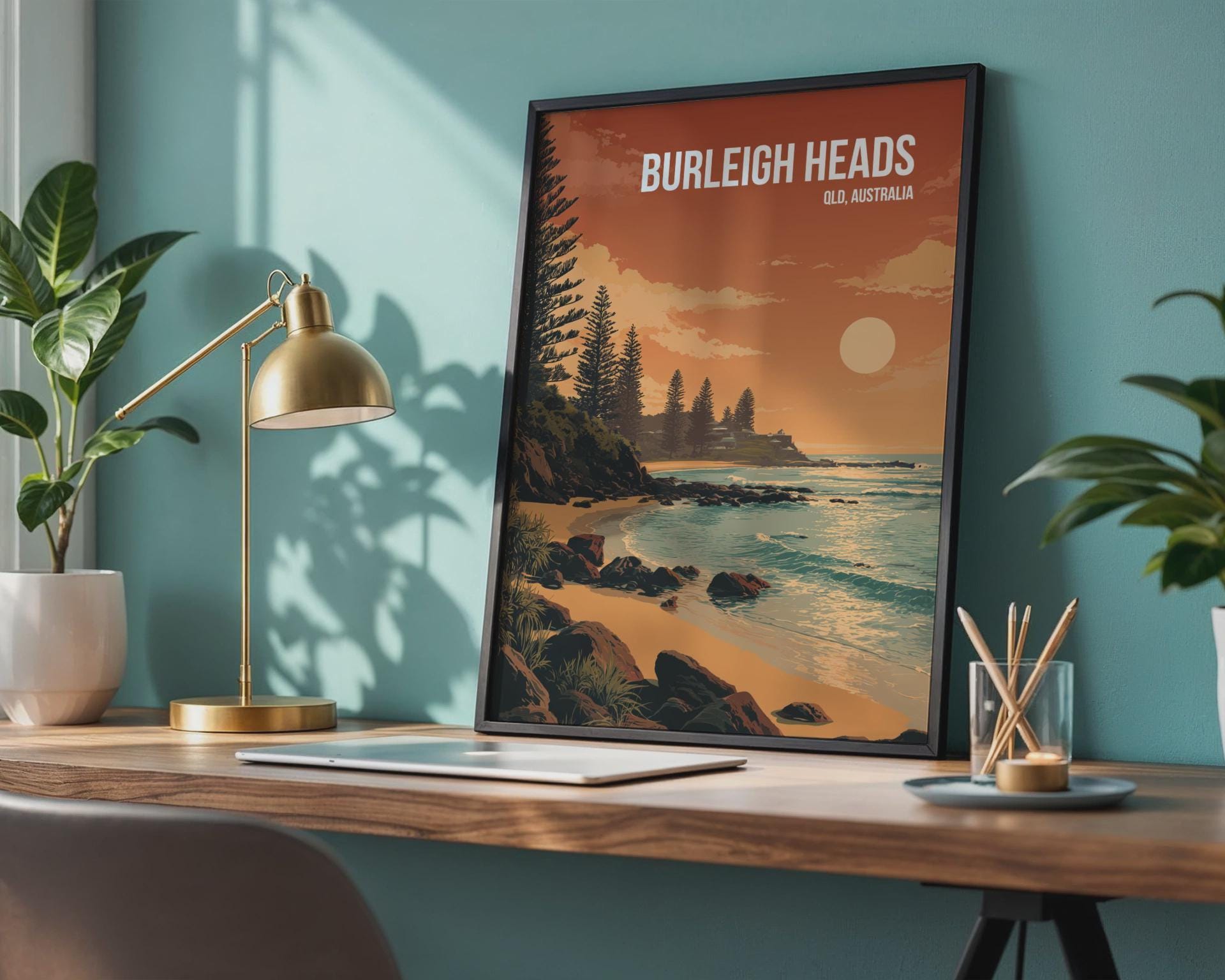 Burleigh Heads QLD Australia Beach Poster Wall Art Print - Travel Wall Art