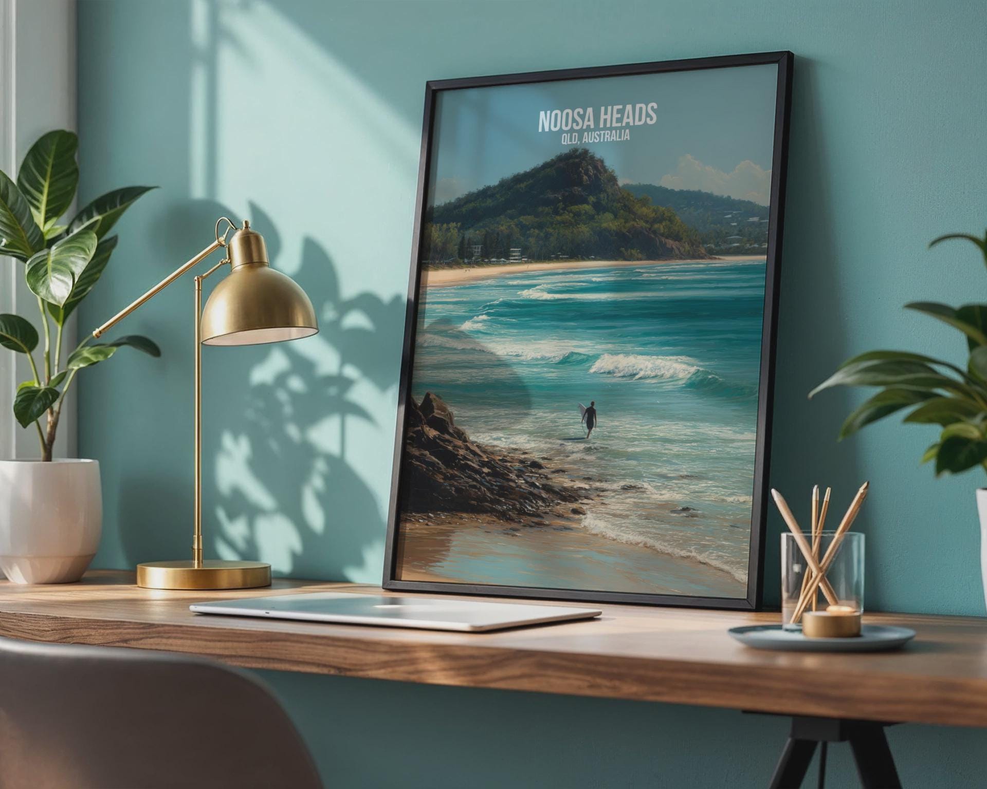 Noosa Heads Surfing Poster Queensland Wall Art - Travel Wall Art