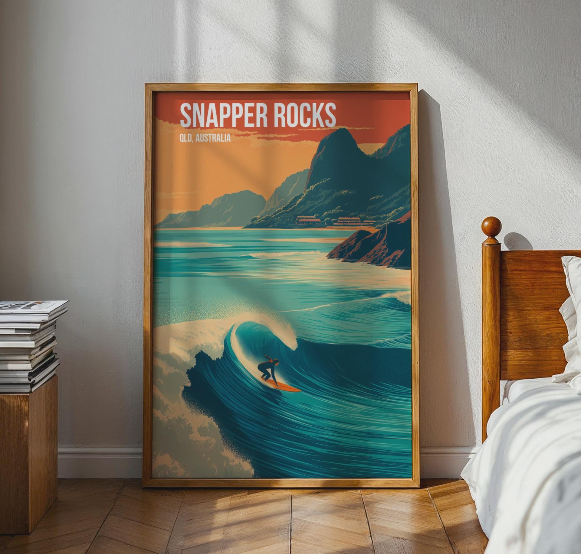 Snapper Rocks Surf Art Print Queensland Australia Poster - Travel Wall Art