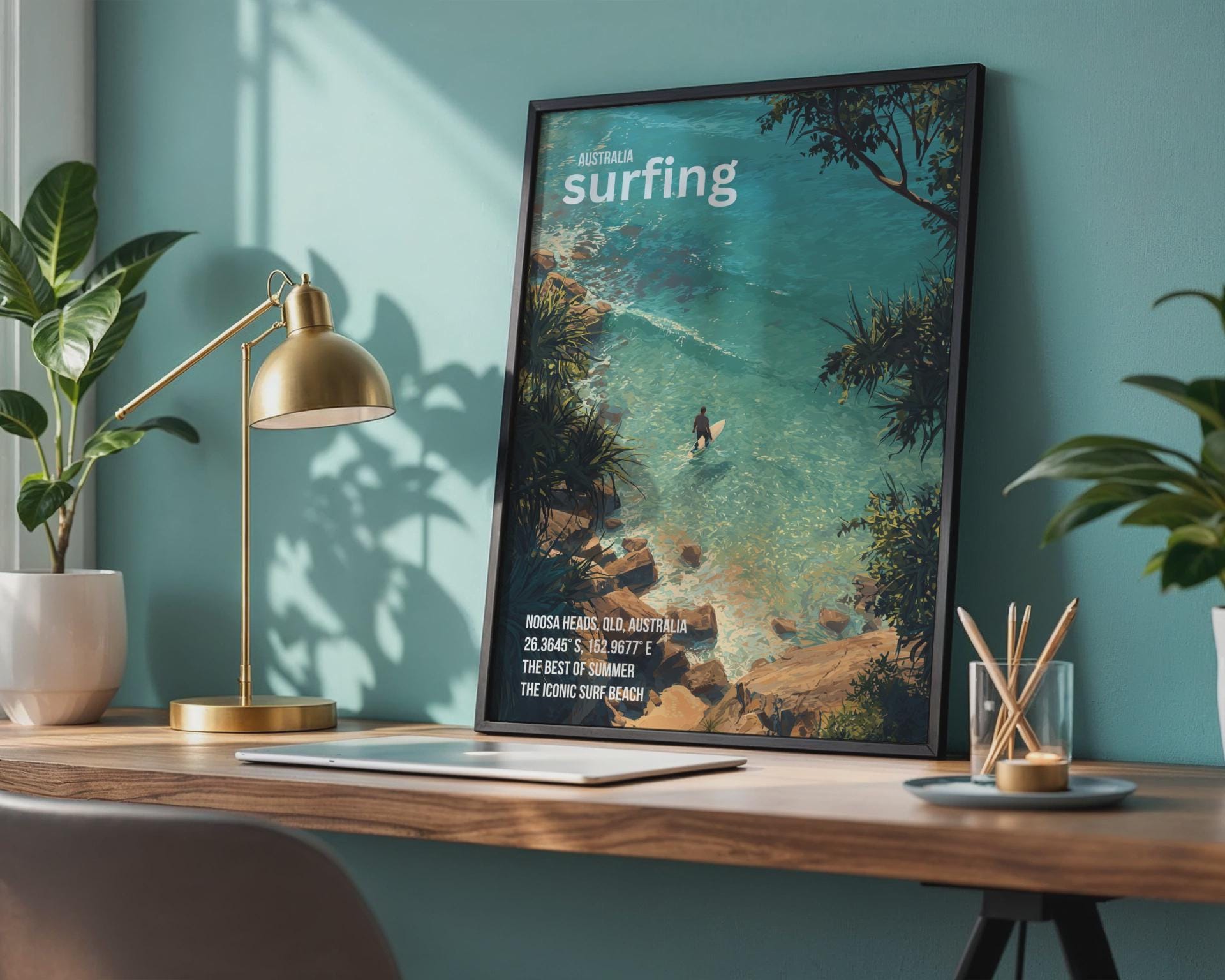 Australia Surfing Poster Noosa Heads Wall Art Summer Beach Print - Travel Wall Art