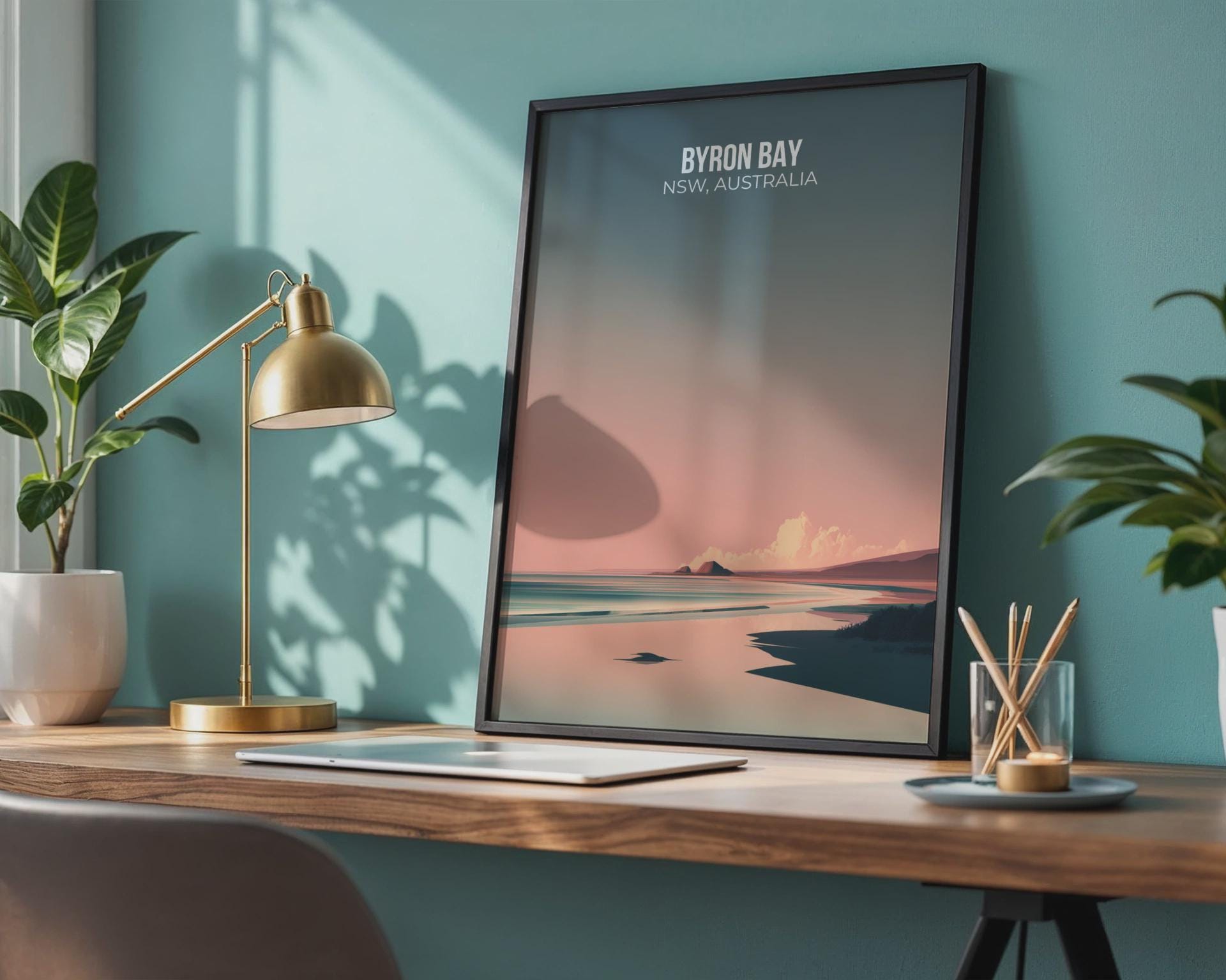 Byron Bay Coastal Print Artwork Poster Wall Art Scenic Landscape - Travel Wall Art