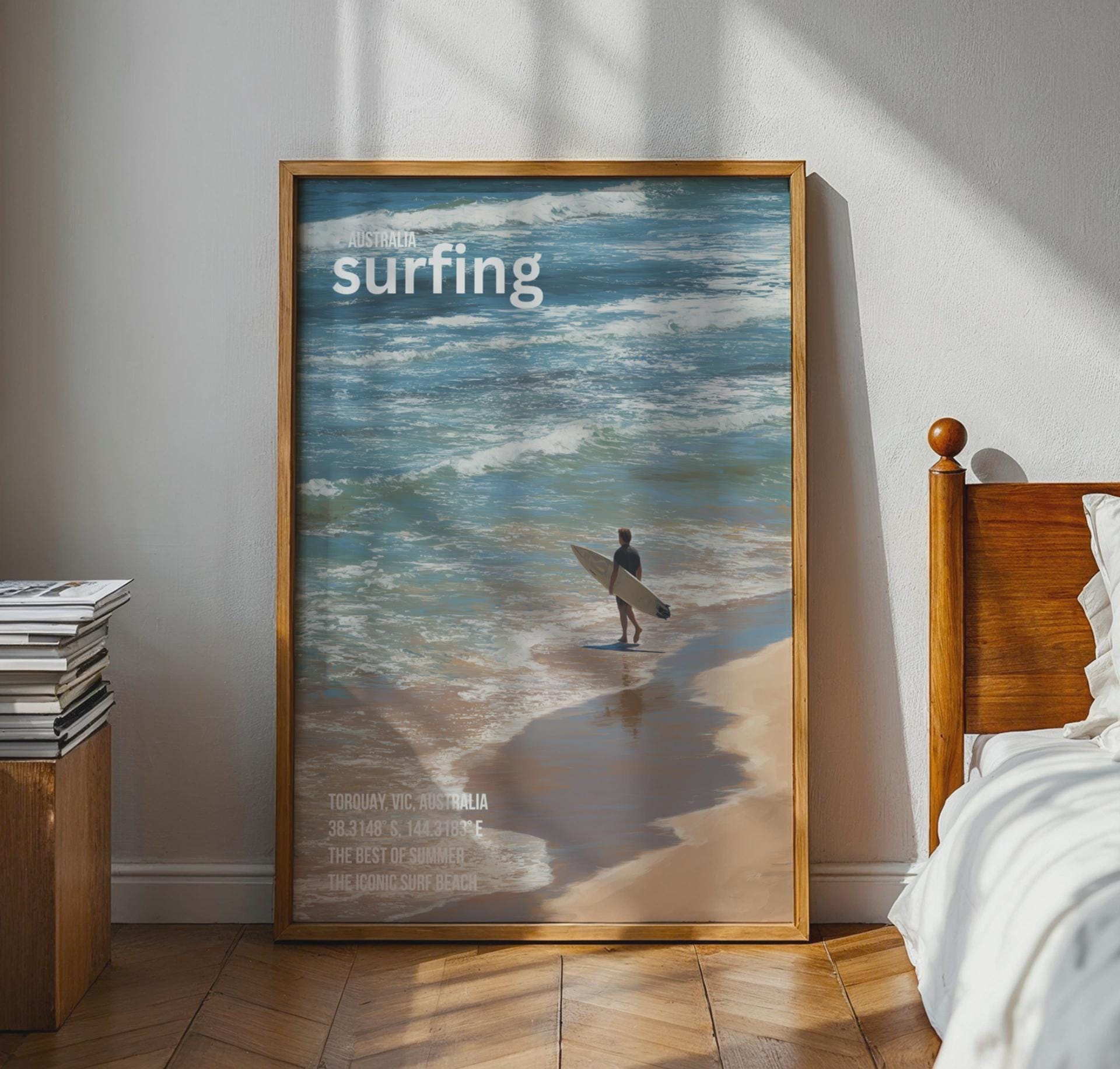 Surfing Poster Torquay Australia Ocean Art Print - Travel Wall Art