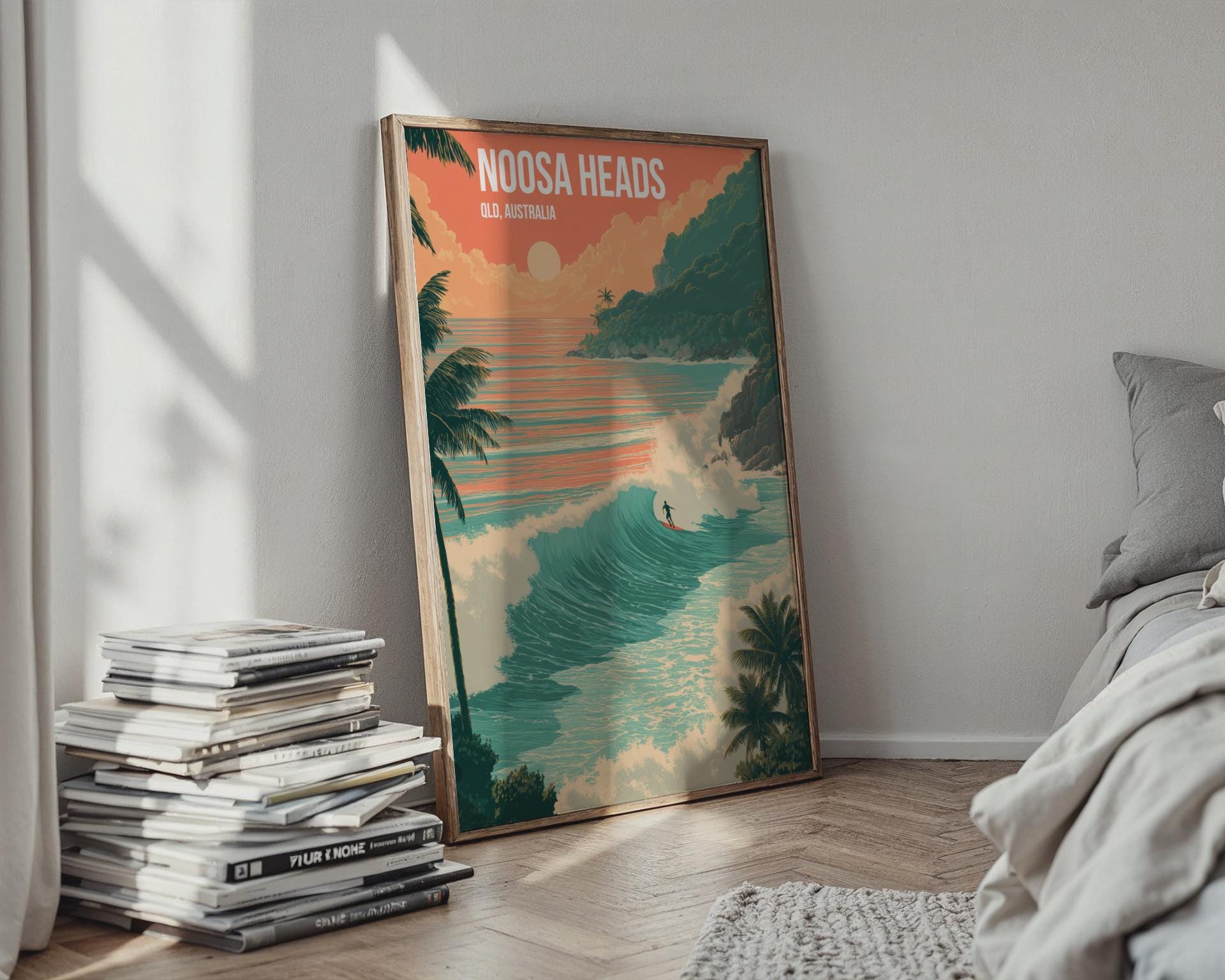 Noosa Heads Surf Poster Wave Art Queensland Australia Coastal Wall Art Print - Travel Wall Art