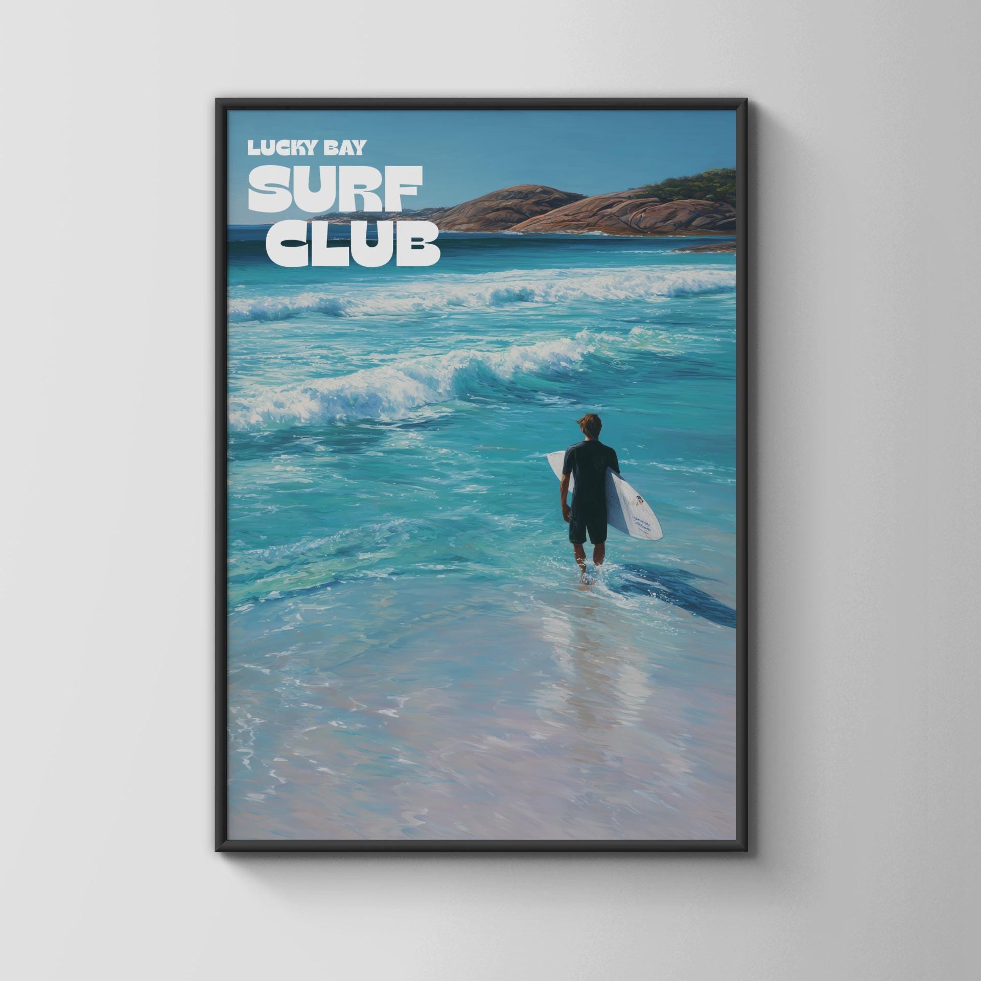 Lucky Bay Surf Club Wall Art Surfing Poster Print - Travel Wall Art