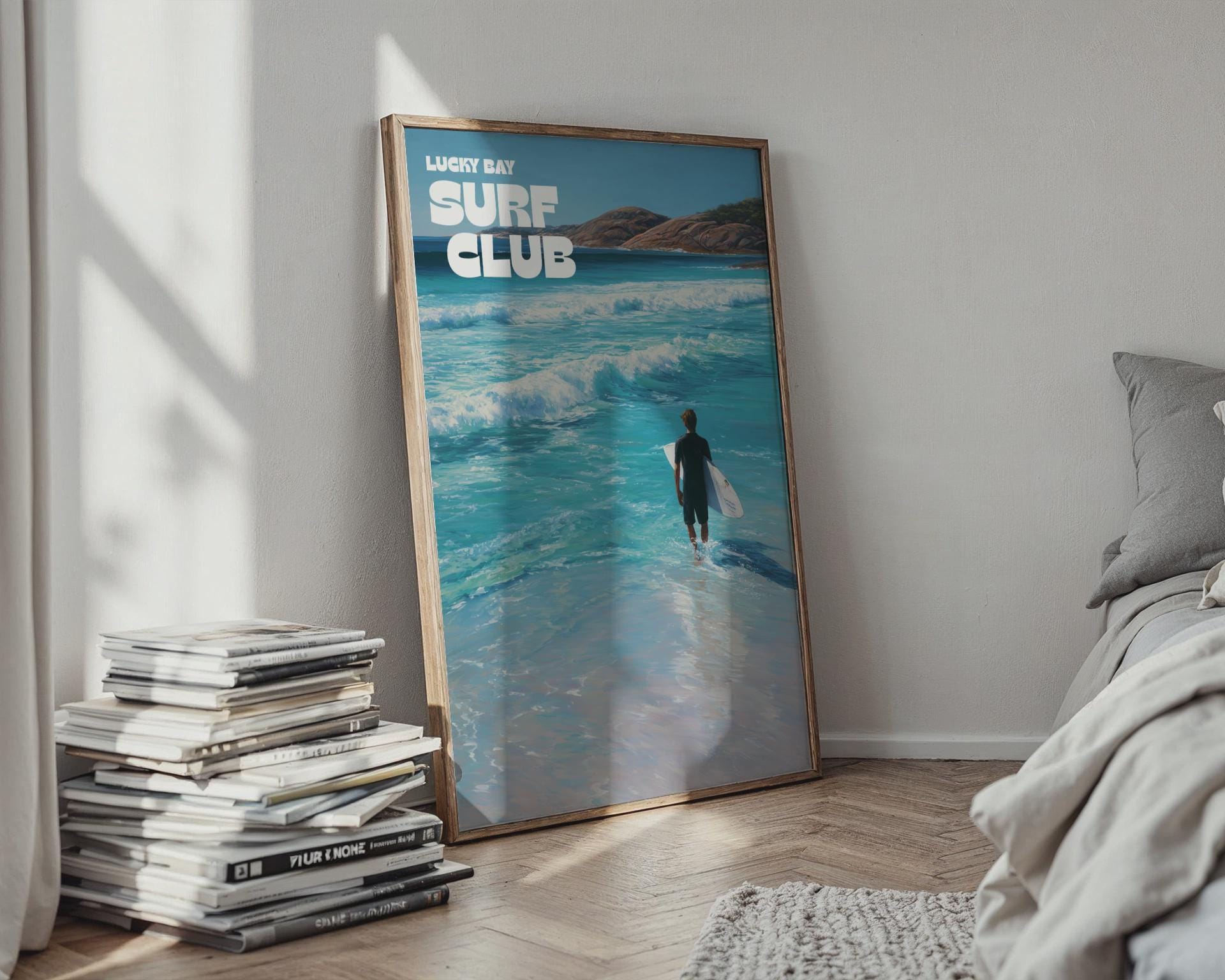Lucky Bay Surf Club Wall Art Surfing Poster Print - Travel Wall Art