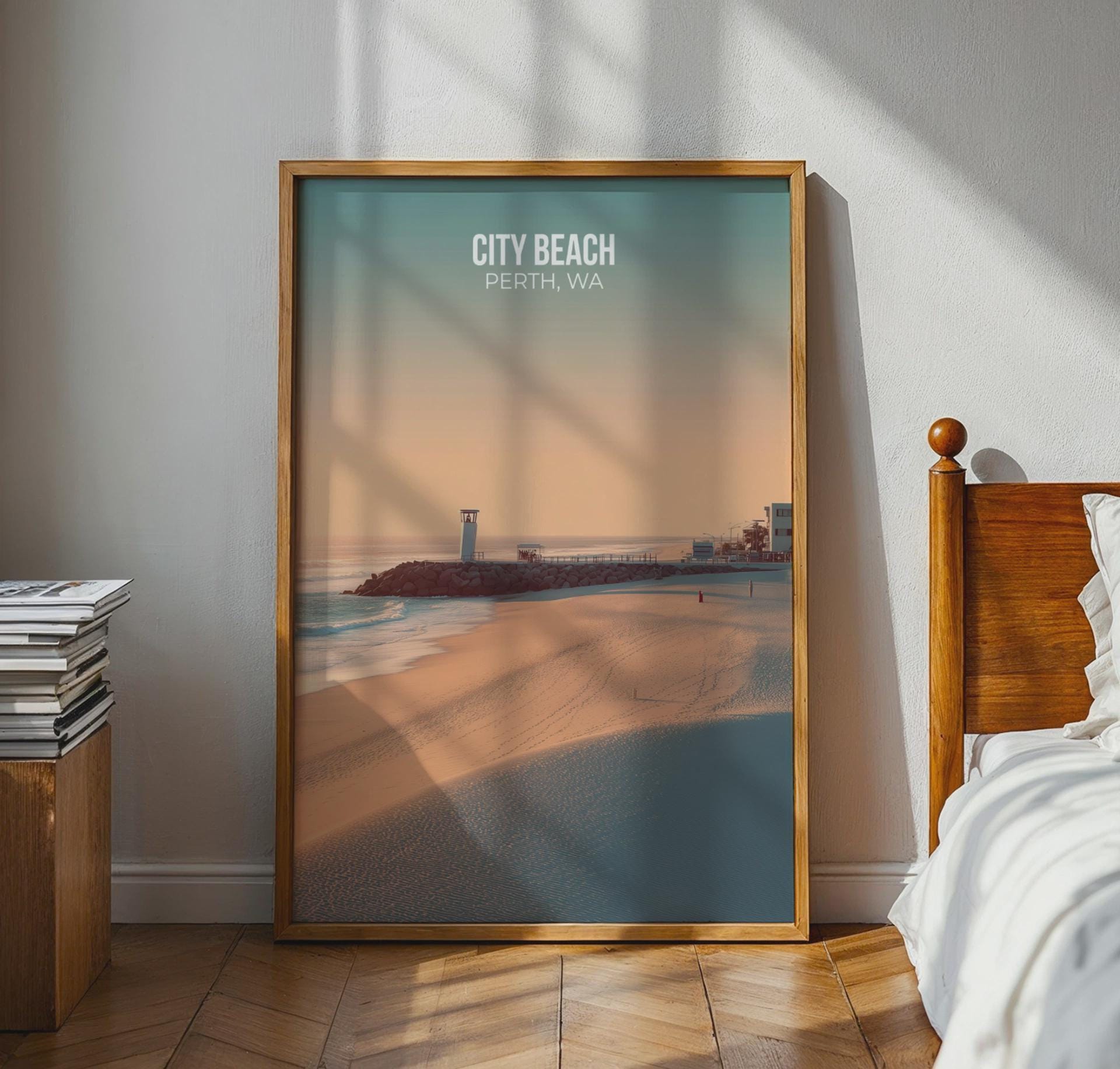 City Beach Poster Perth WA Minimalist Travel Wall Art - Travel Wall Art