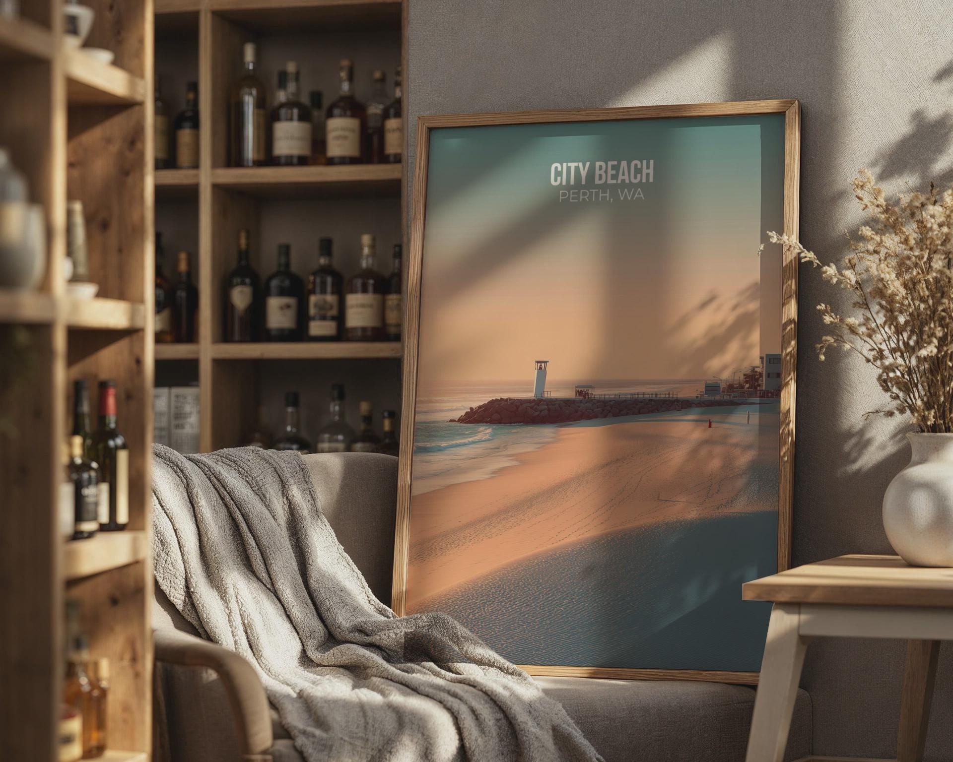 City Beach Poster Perth WA Minimalist Travel Wall Art - Travel Wall Art