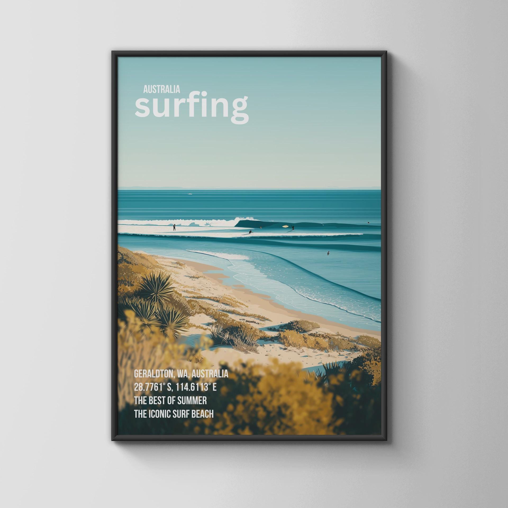 Australia Surfing Print Geraldton Wall Art Landscape Beach Poster - Travel Wall Art