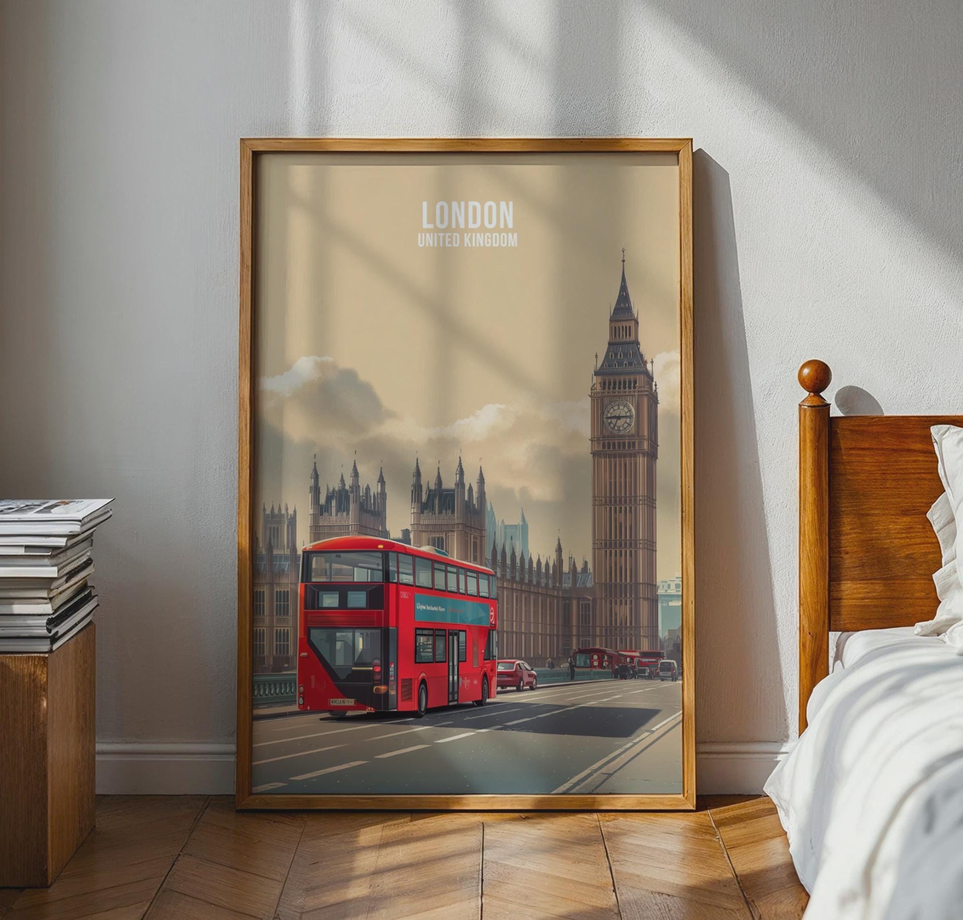 London Bus Art Print Big Ben Cityscape Poster - Travel Wall Art