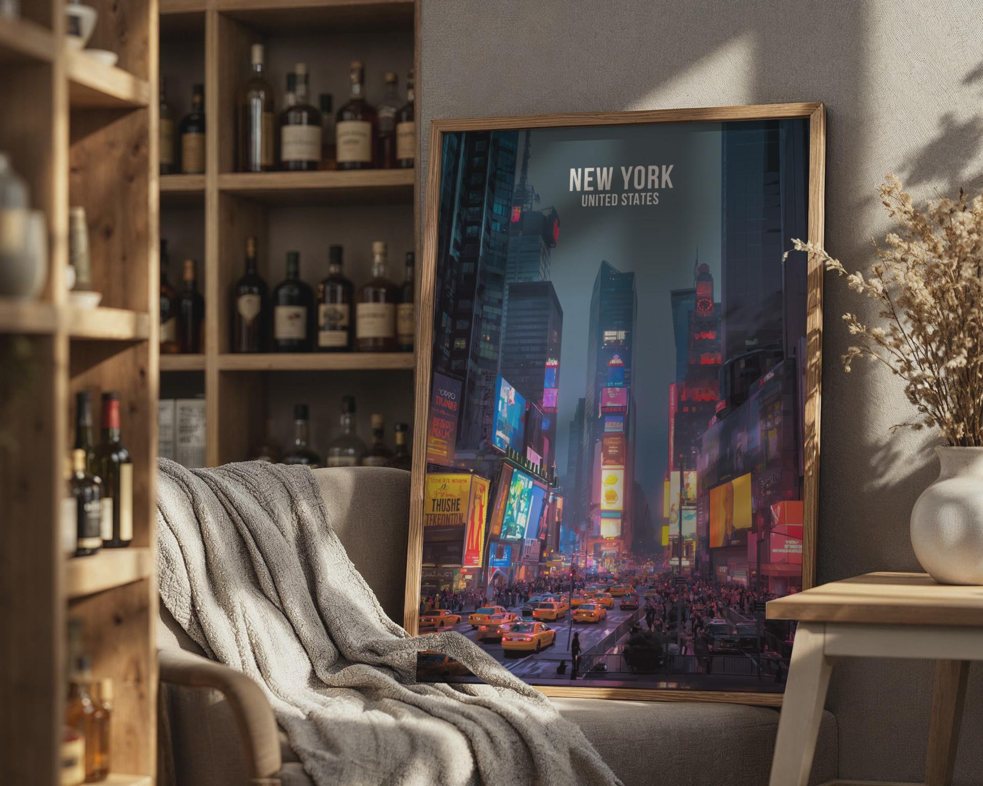 New York City Poster Art Print Times Square Wall Art - Travel Wall Art